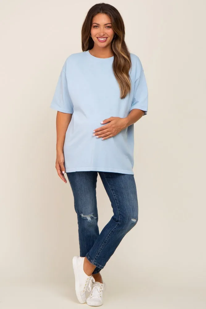 Light Blue Basic Oversized Maternity T-Shirt sold by Pinkblush product image thumbnail 4