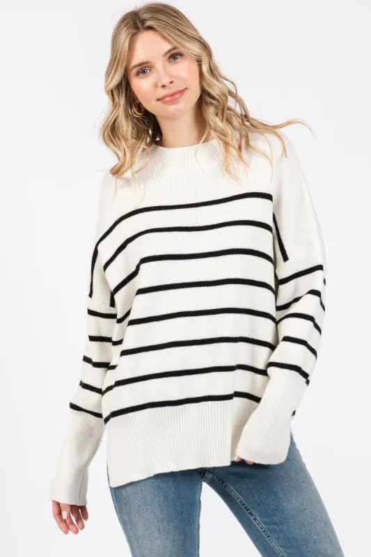 Ivory Striped Drop Shoulder Sweater sold by Pinkblush