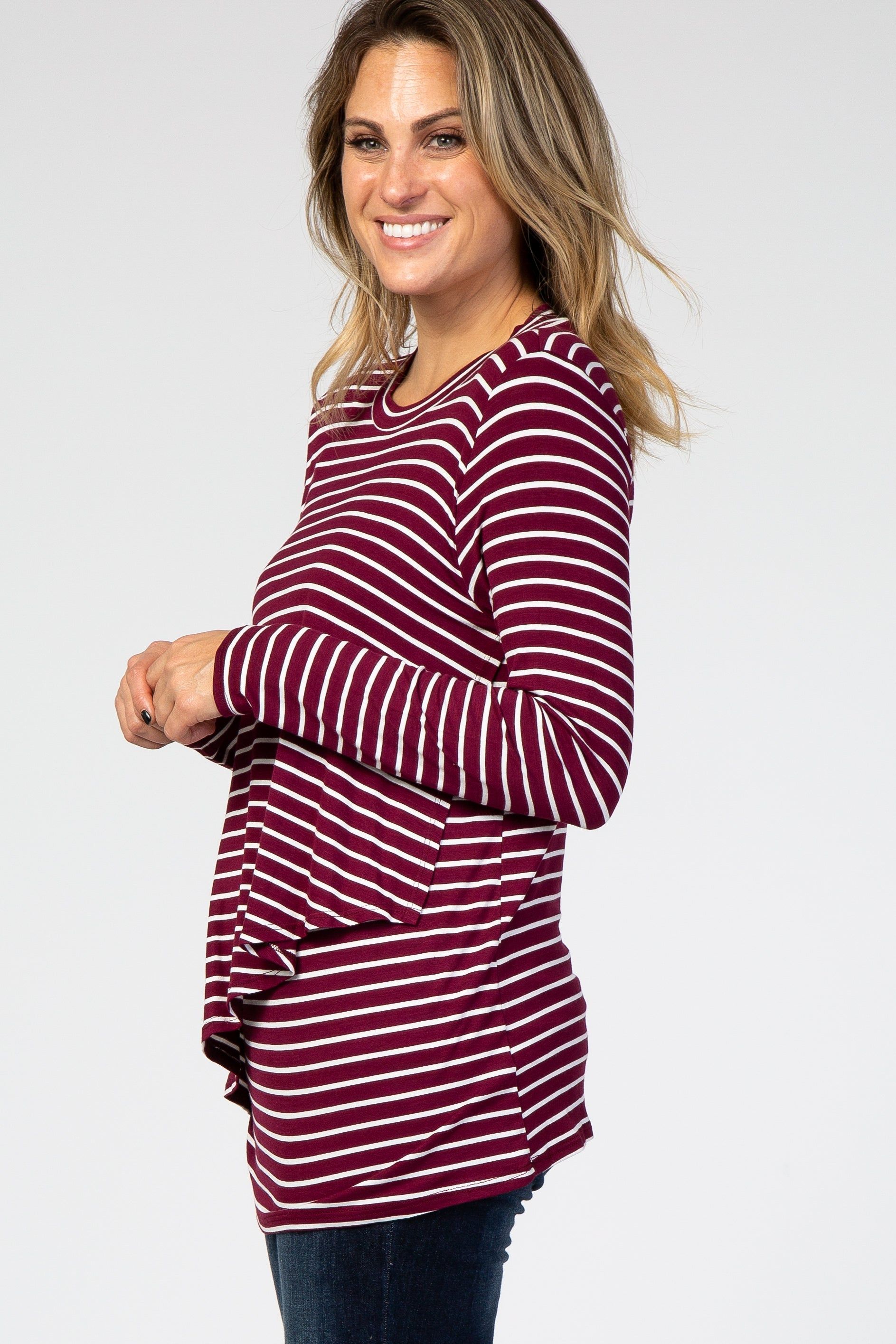 PinkBlush Burgundy Striped Layered Front Long Sleeve Nursing Top sold by Pinkblush product image thumbnail 2