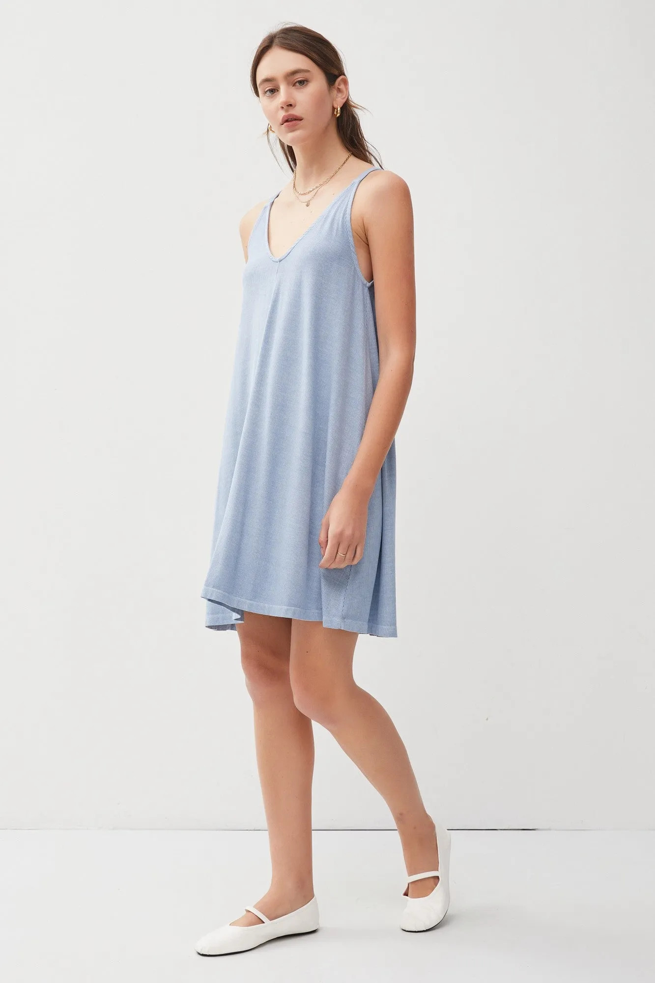 Blue Ribbed Sleeveless Front Seam Dress sold by Pinkblush product image thumbnail 3