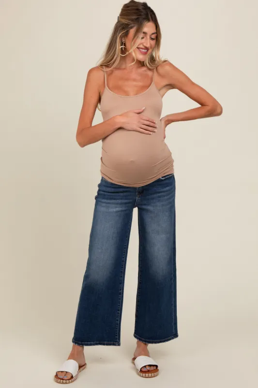 Navy Blue Wide Leg Cropped Maternity Jeans sold by Pinkblush