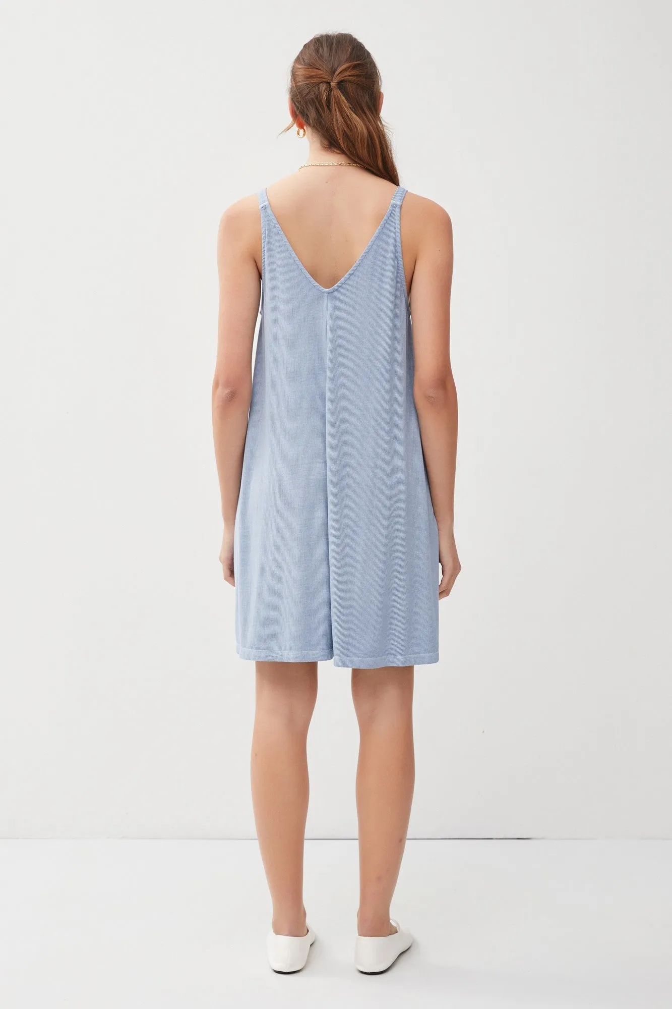 Blue Ribbed Sleeveless Front Seam Dress sold by Pinkblush product image thumbnail 4