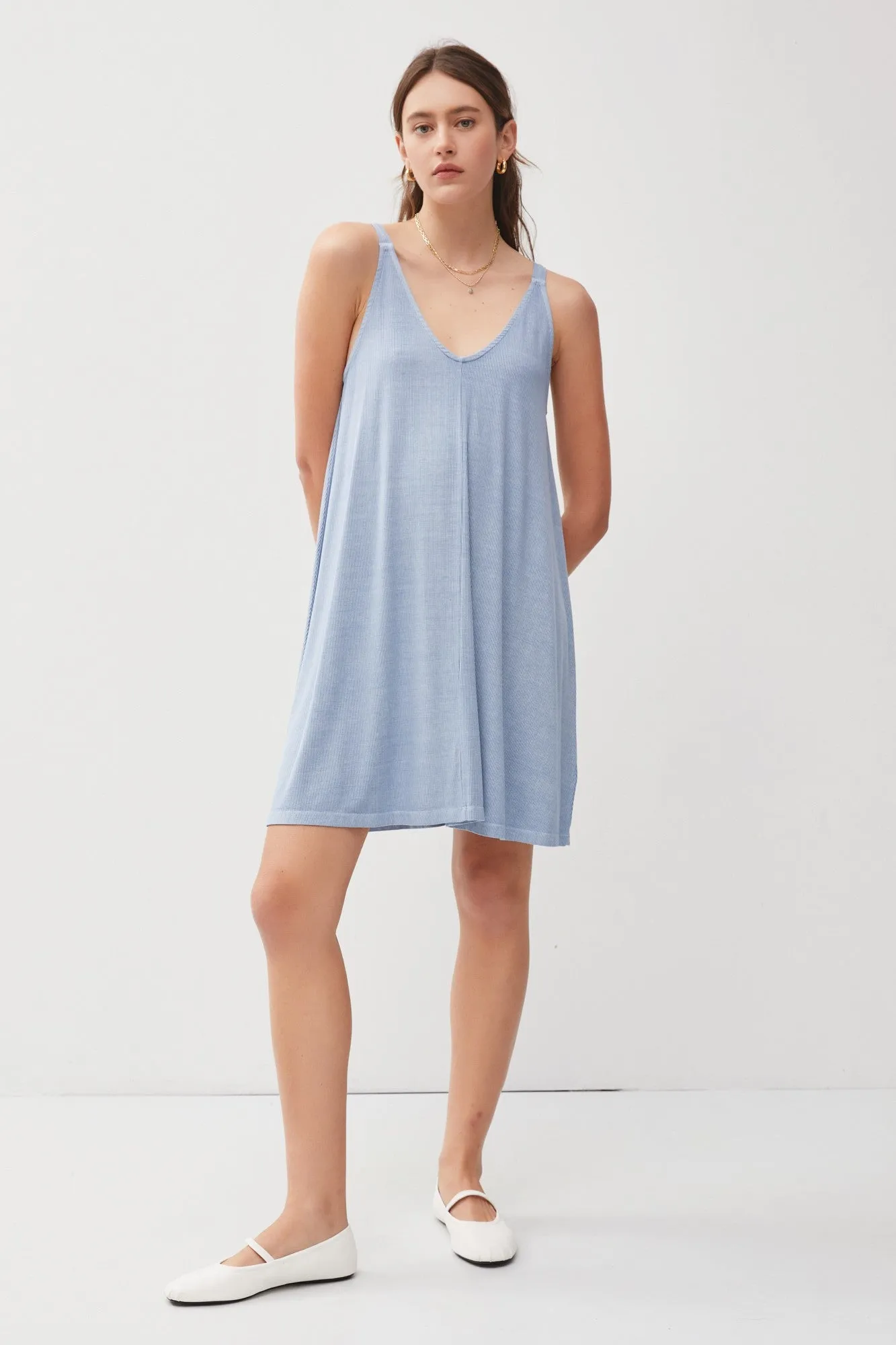 Blue Ribbed Sleeveless Front Seam Dress sold by Pinkblush product image thumbnail 2