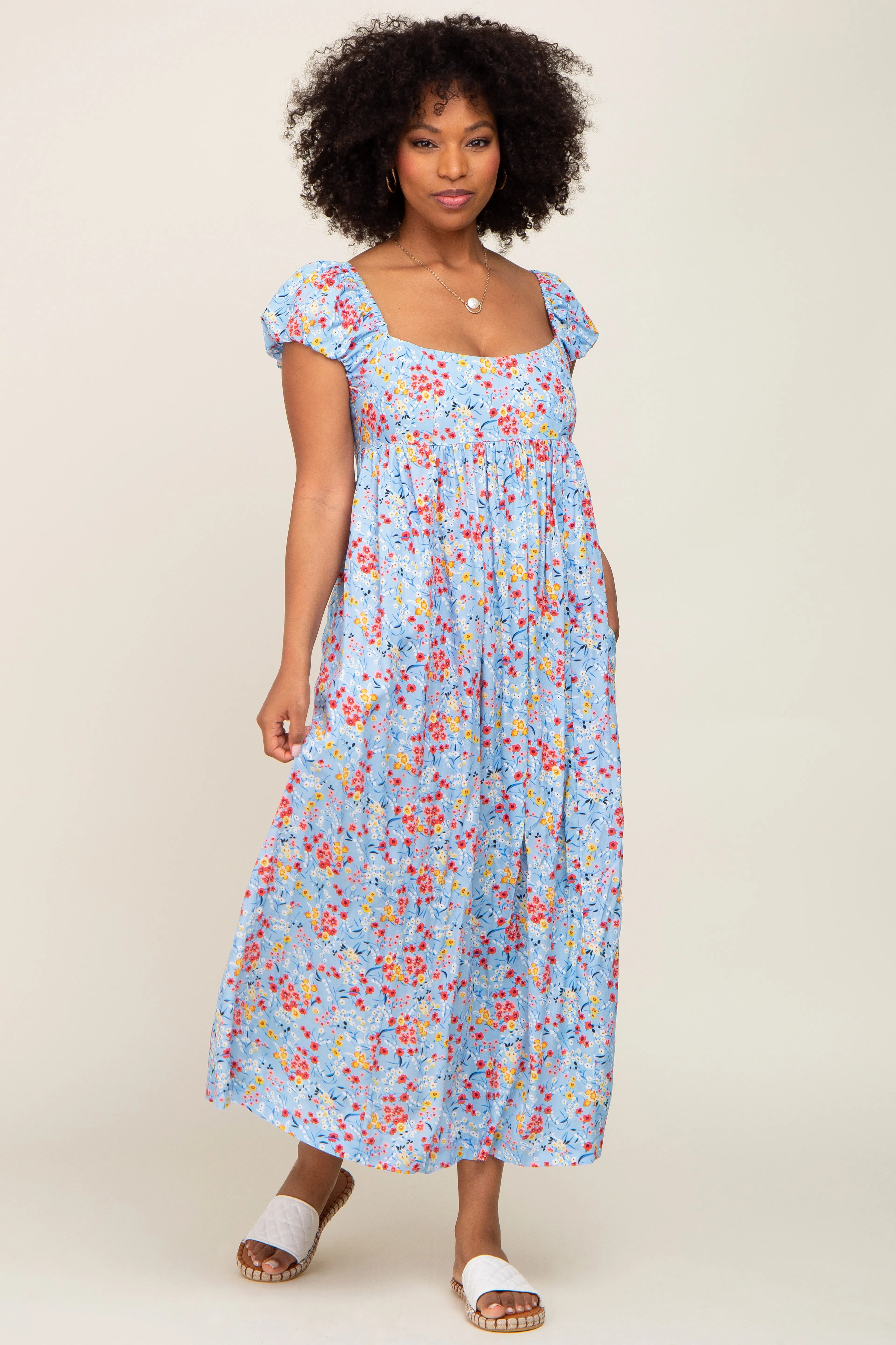 Light Blue Floral Back Cutout Midi Dress sold by Pinkblush product image thumbnail 5