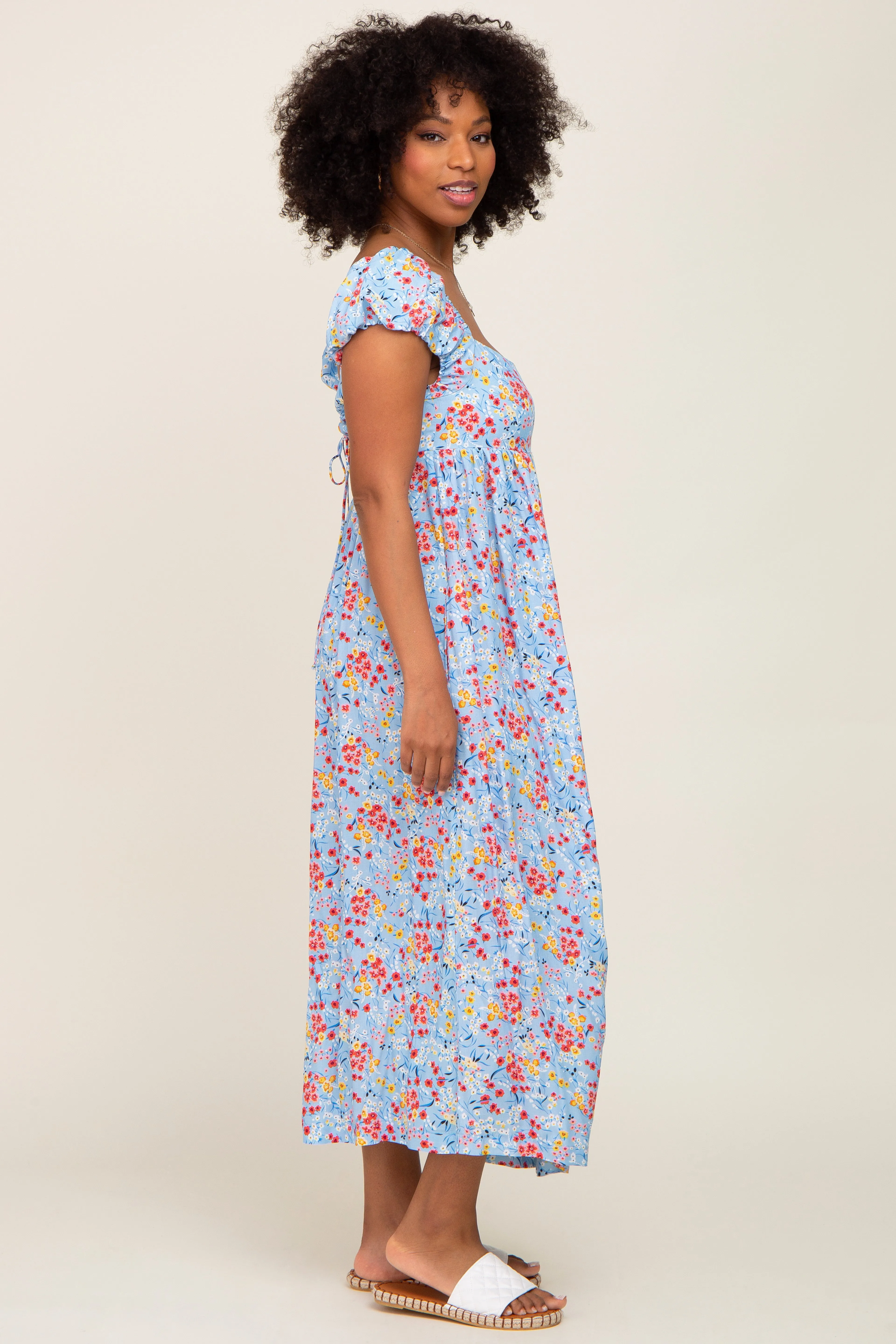 Light Blue Floral Back Cutout Midi Dress sold by Pinkblush product image thumbnail 2