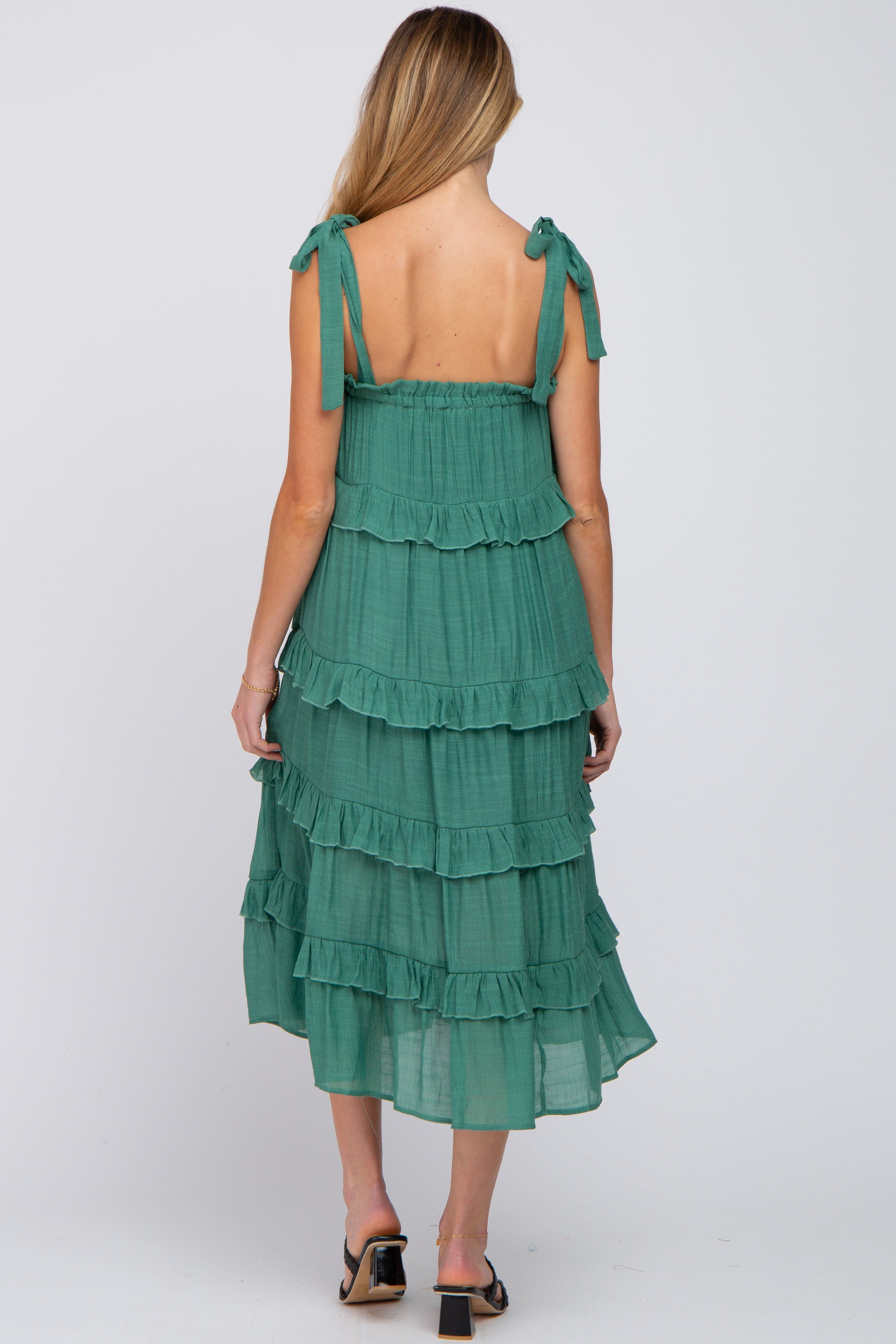 Green Ruffle Tiered Maternity Midi Dress sold by Pinkblush product image thumbnail 3