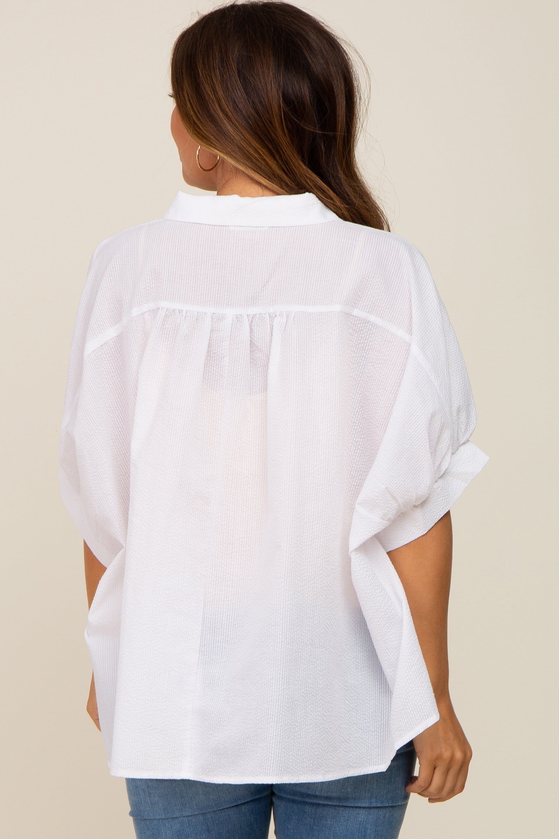 White Striped Button-Down Dolman Short Sleeve Maternity Top sold by Pinkblush product image thumbnail 3