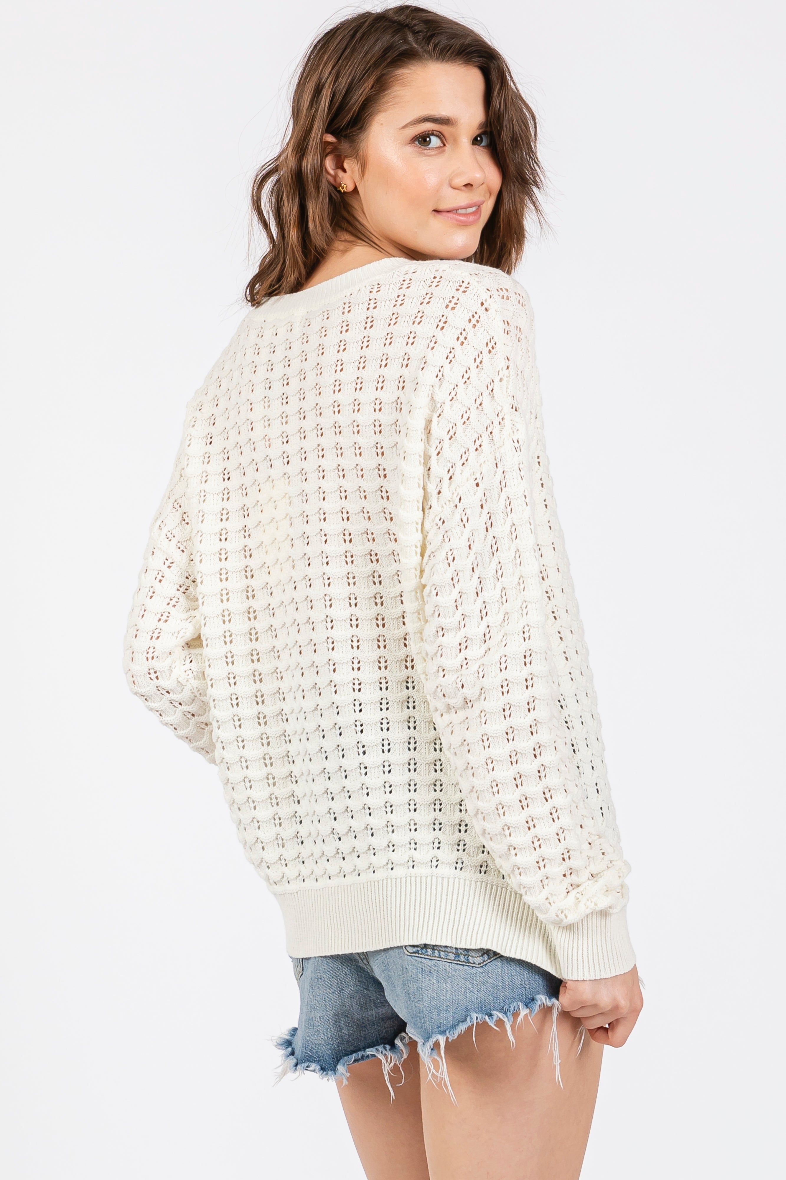 Cream Open Knit Long Sleeve Top sold by Pinkblush product image thumbnail 3
