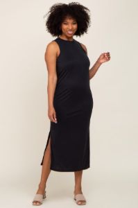 Black Soft Knit Sleeveless Midi Dress sold by Pinkblush