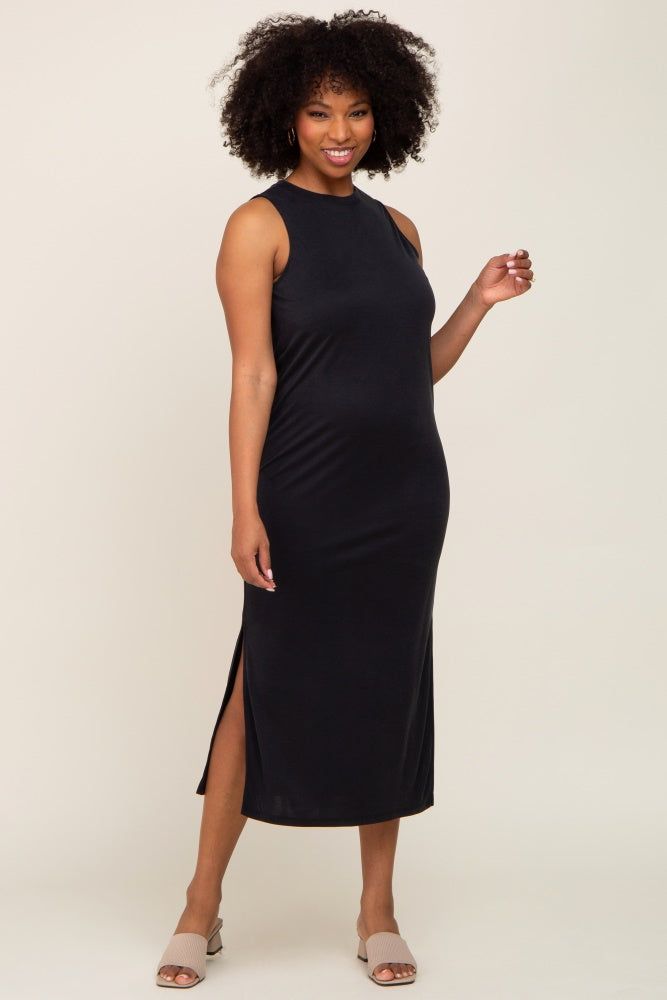 Black Soft Knit Sleeveless Midi Dress sold by Pinkblush product image thumbnail 4