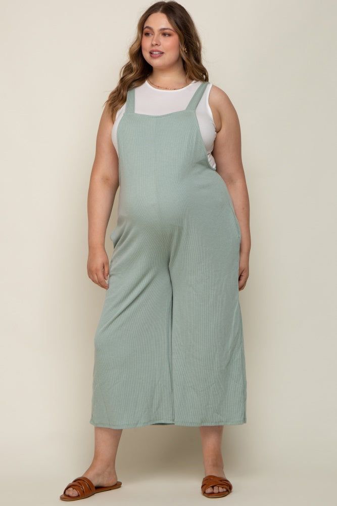 Mint Green Ribbed Maternity Plus Wide Leg Jumpsuit sold by Pinkblush product image thumbnail 4