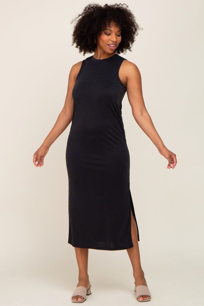 Black Soft Knit Sleeveless Midi Dress sold by Pinkblush