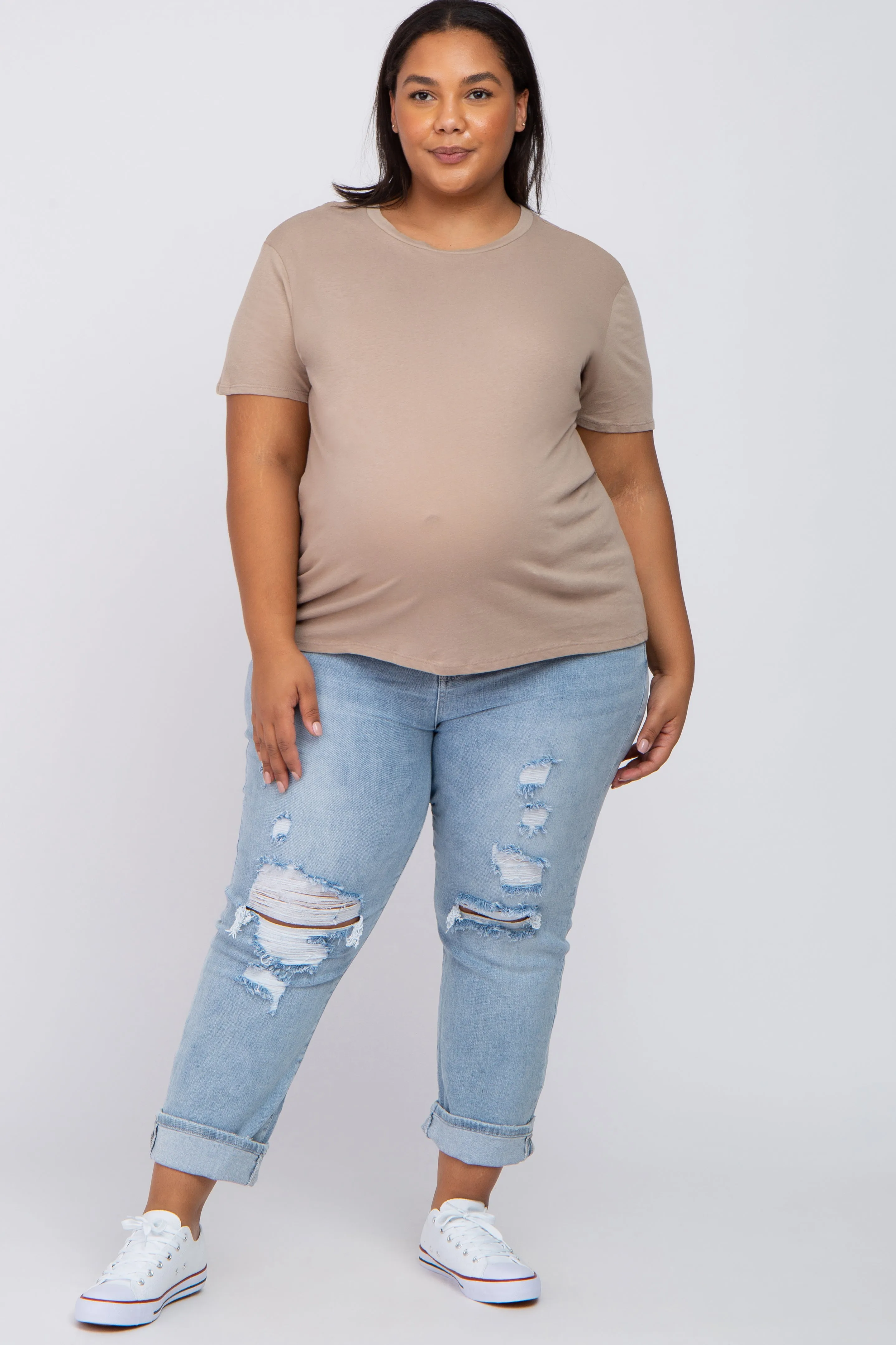 Mocha Solid Short Sleeve Plus Maternity Top sold by Pinkblush product image thumbnail 4