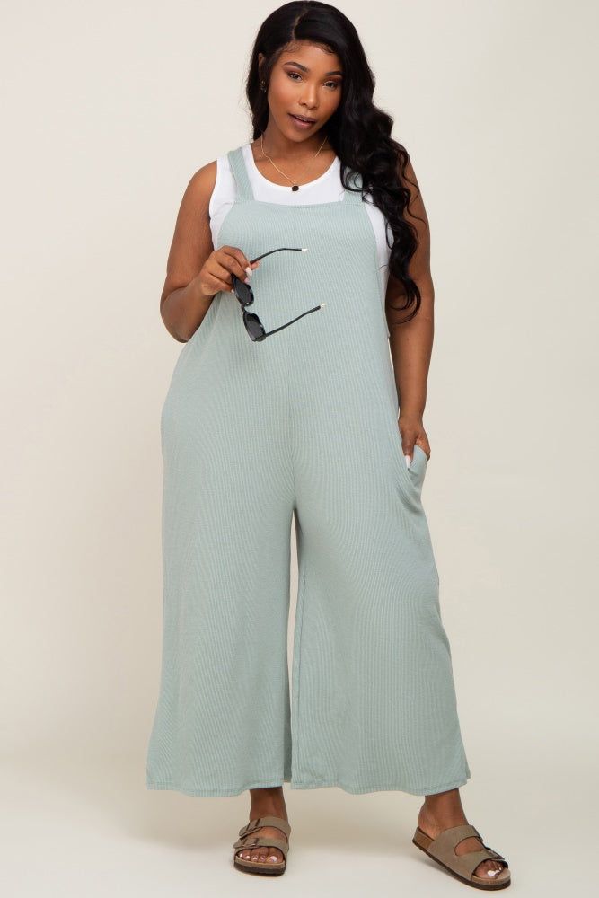 Mint Green Ribbed Maternity Plus Wide Leg Jumpsuit sold by Pinkblush product image thumbnail 5
