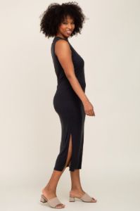Black Soft Knit Sleeveless Midi Dress sold by Pinkblush