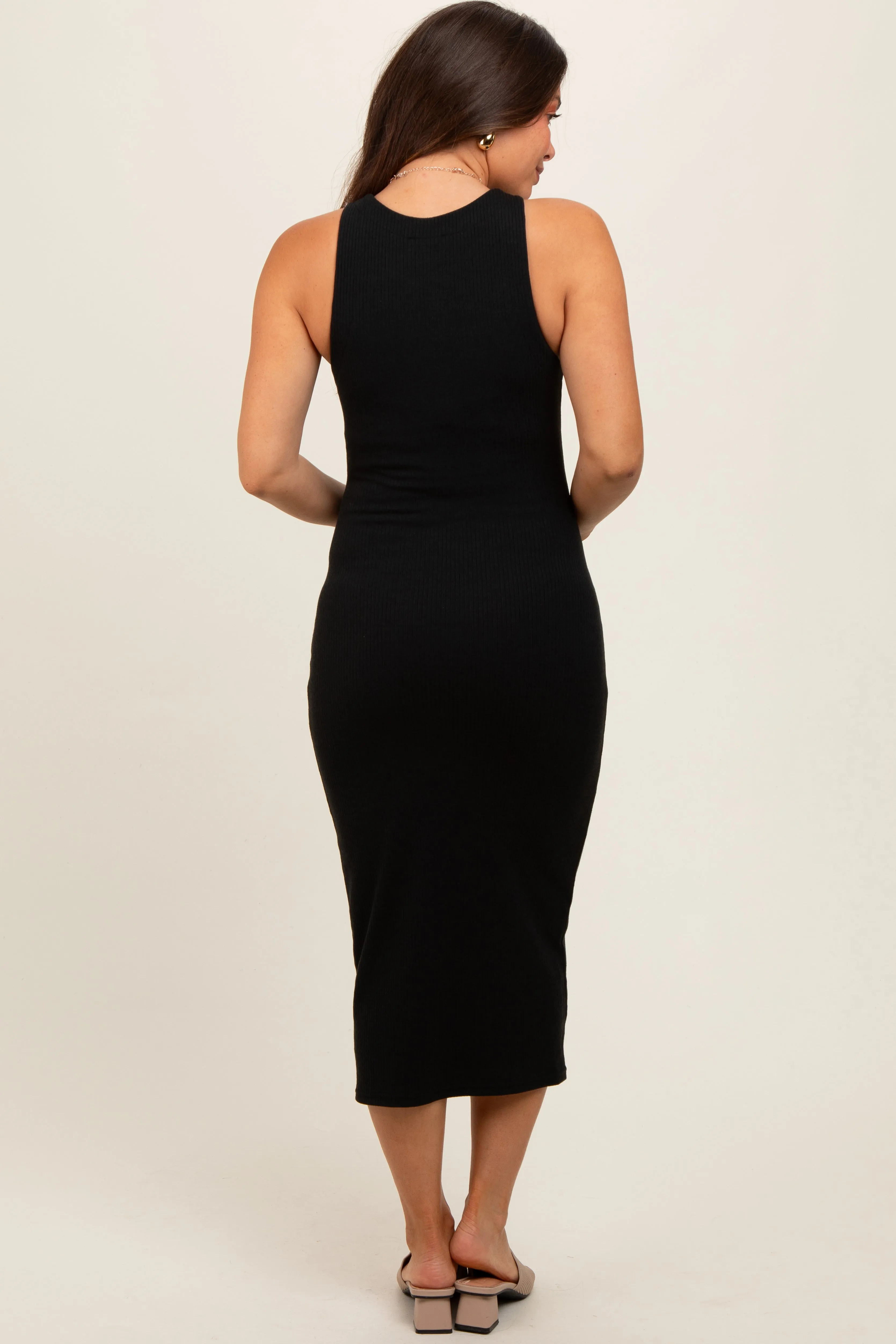 Black Sleeveless Ribbed Knit Maternity Midi Dress sold by Pinkblush product image thumbnail 4