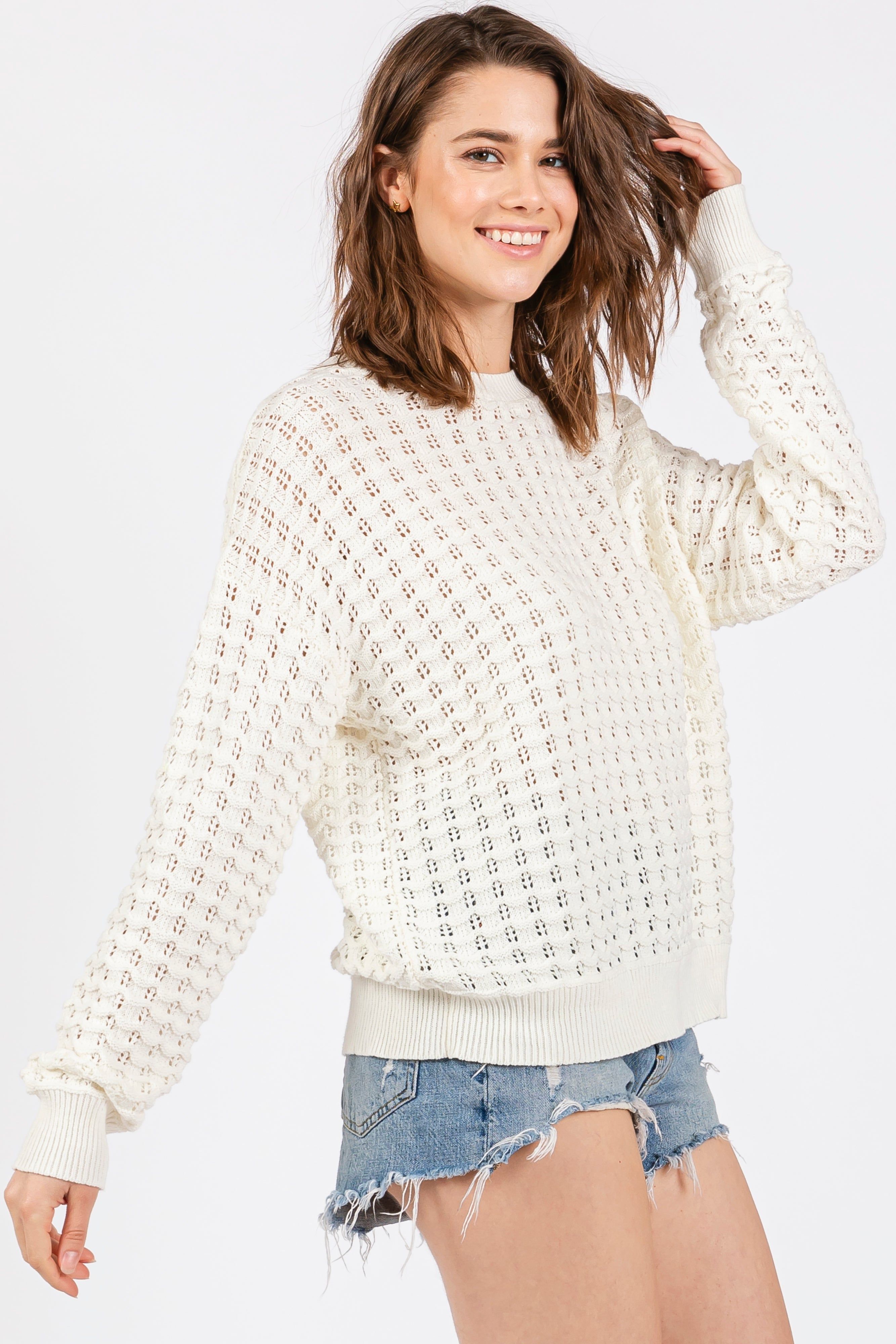 Cream Open Knit Long Sleeve Top sold by Pinkblush product image thumbnail 2