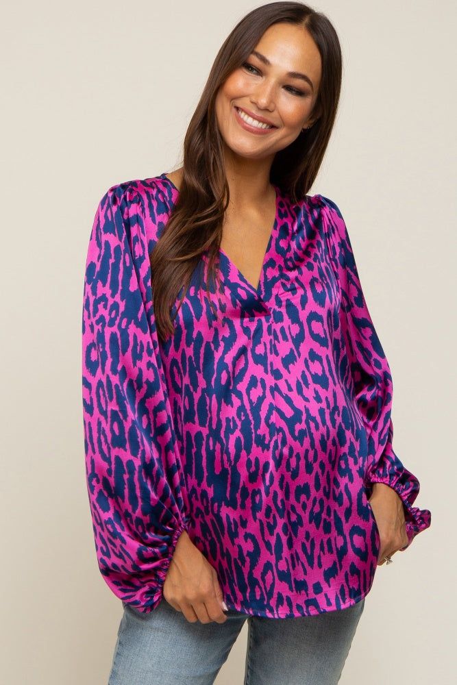 Magenta Animal Print Balloon Sleeve Maternity Top sold by Pinkblush product image thumbnail 2