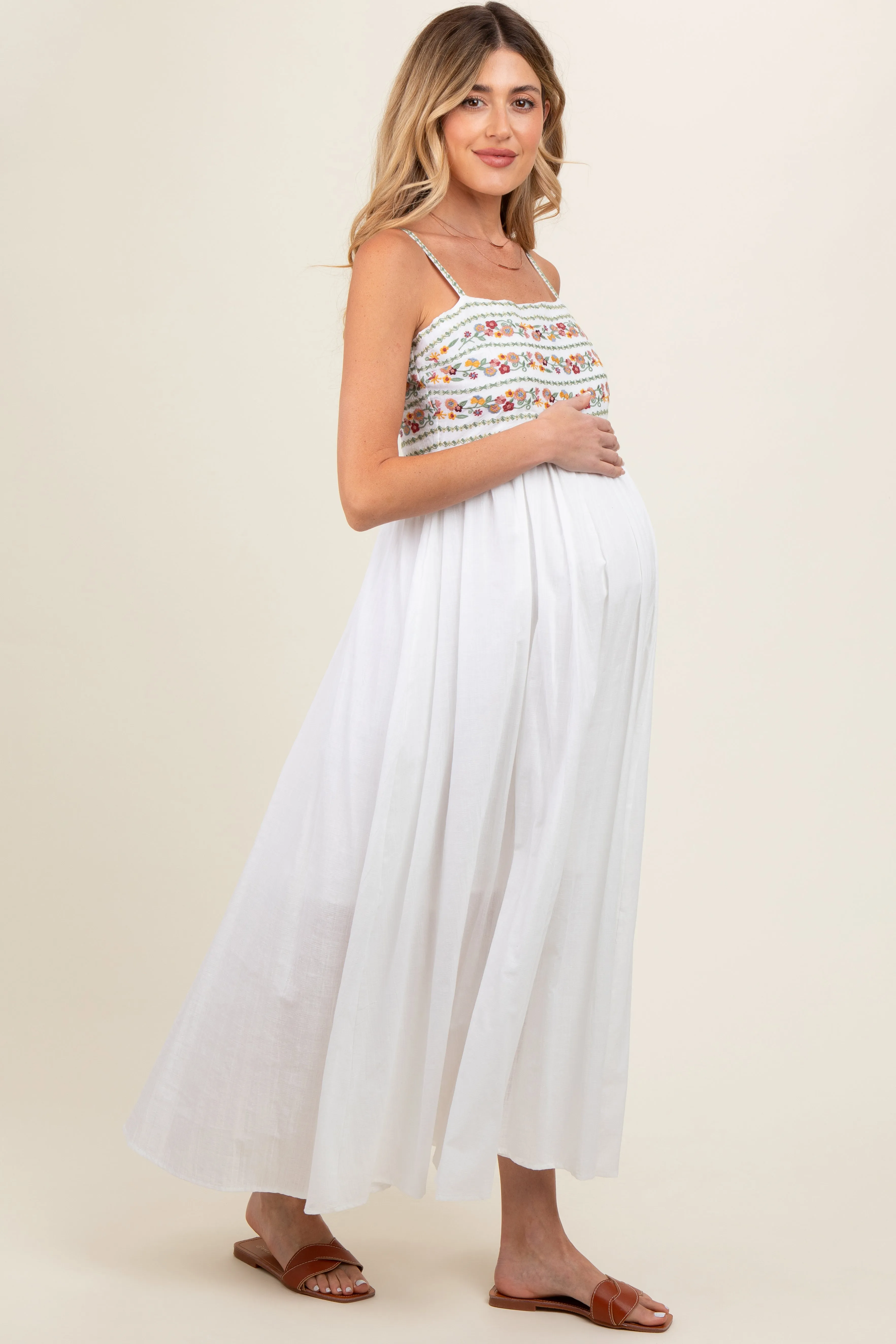 Multi-Color Floral Embroidered Lace-Up Back Maternity Maxi Dress sold by Pinkblush product image thumbnail 4
