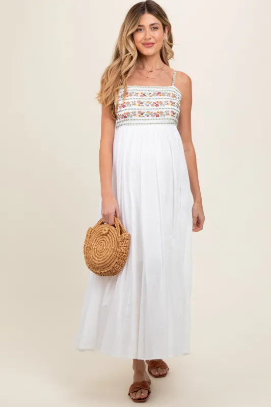 Multi-Color Floral Embroidered Lace-Up Back Maternity Maxi Dress sold by Pinkblush