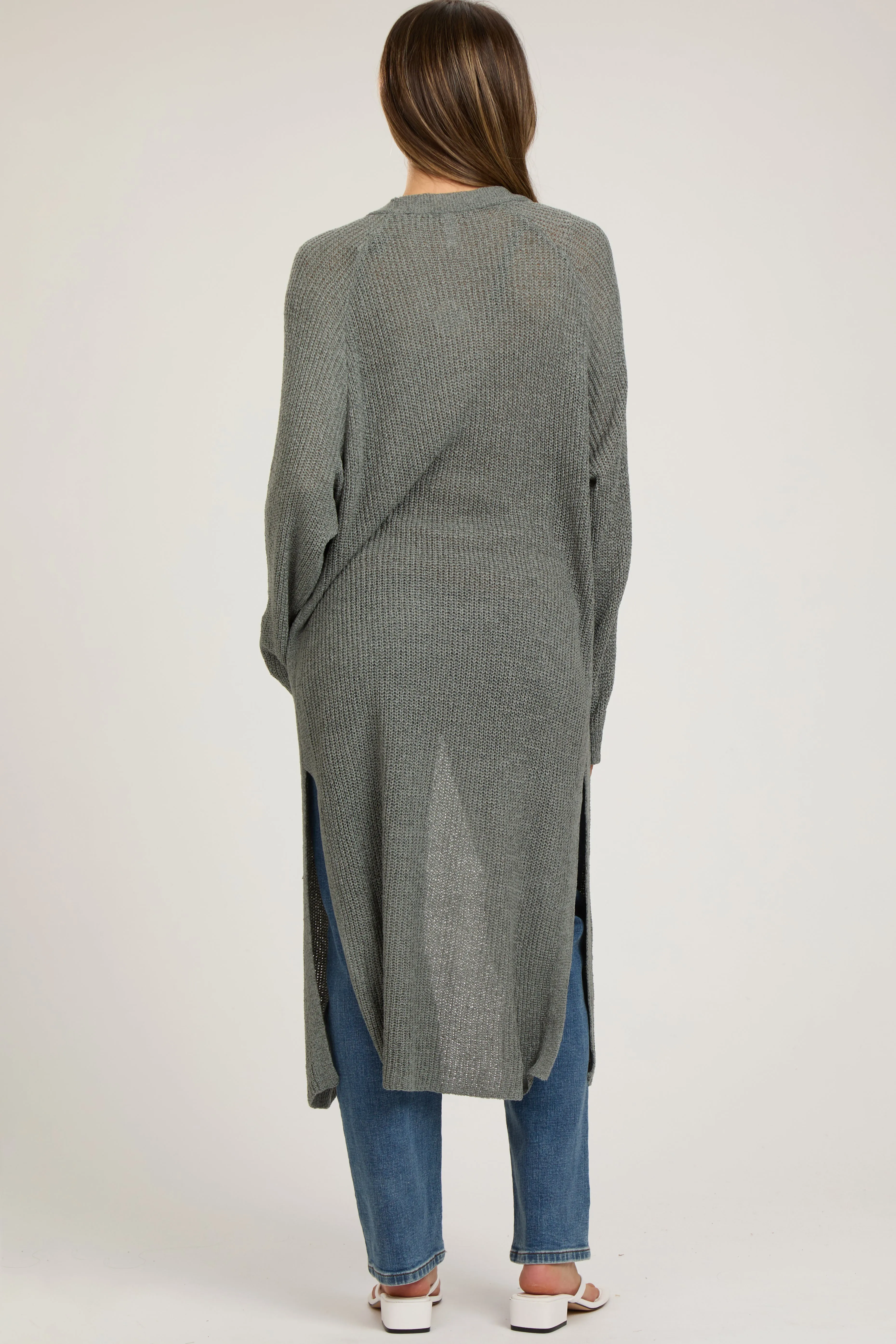 Gray Knit Side Slit Long Maternity Cardigan sold by Pinkblush product image thumbnail 3