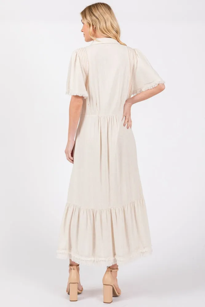 Beige Collared Pocketed Midi Dress sold by Pinkblush product image thumbnail 3