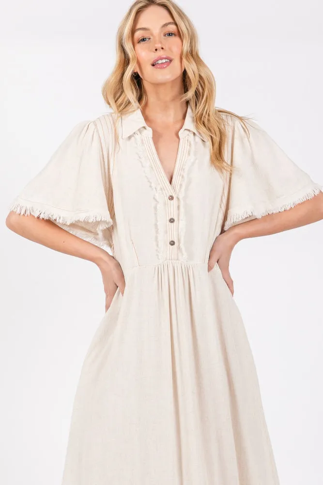 Beige Collared Pocketed Midi Dress sold by Pinkblush product image thumbnail 4