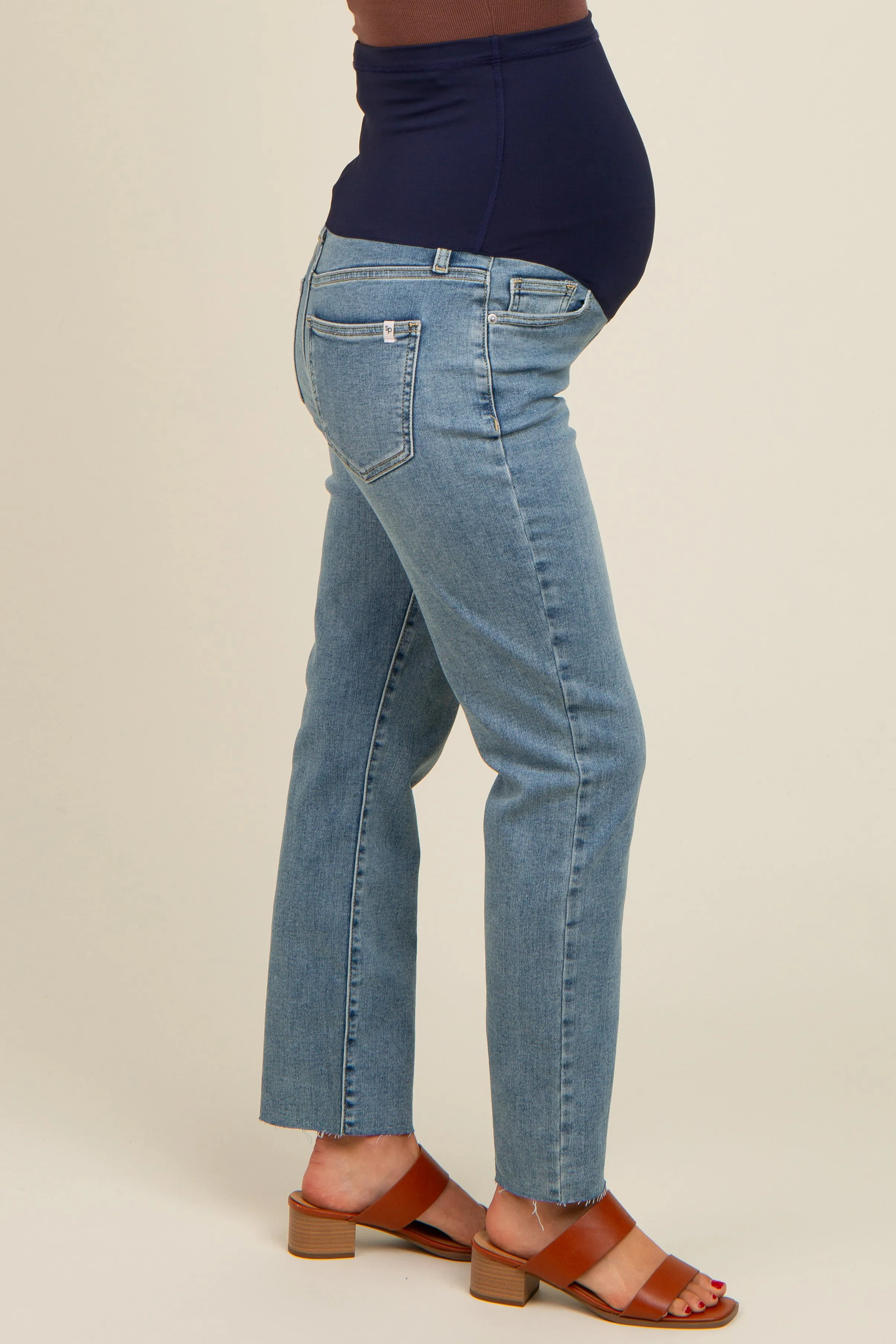Blue Straight Raw Cut Maternity Jeans sold by Pinkblush product image thumbnail 3
