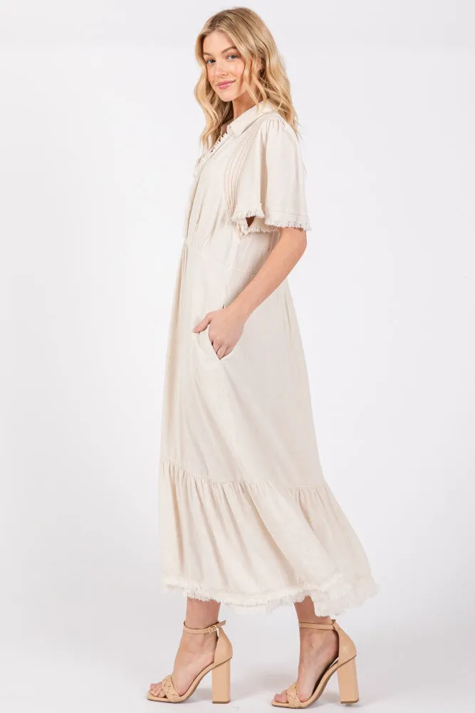 Beige Collared Pocketed Midi Dress sold by Pinkblush product image thumbnail 2