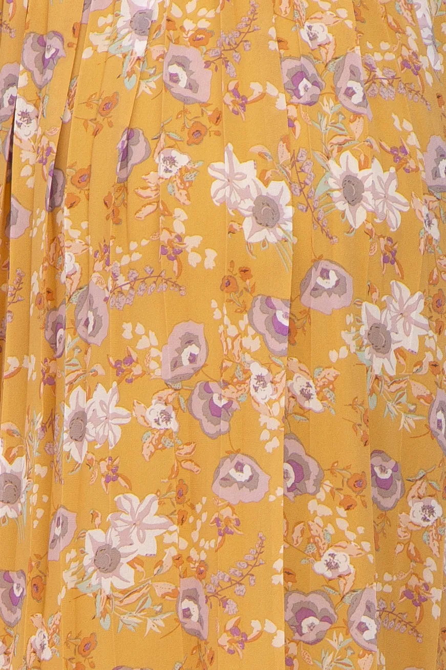 Yellow Floral Chiffon Pleated Long Sleeve Maternity Dress sold by Pinkblush product image thumbnail 4