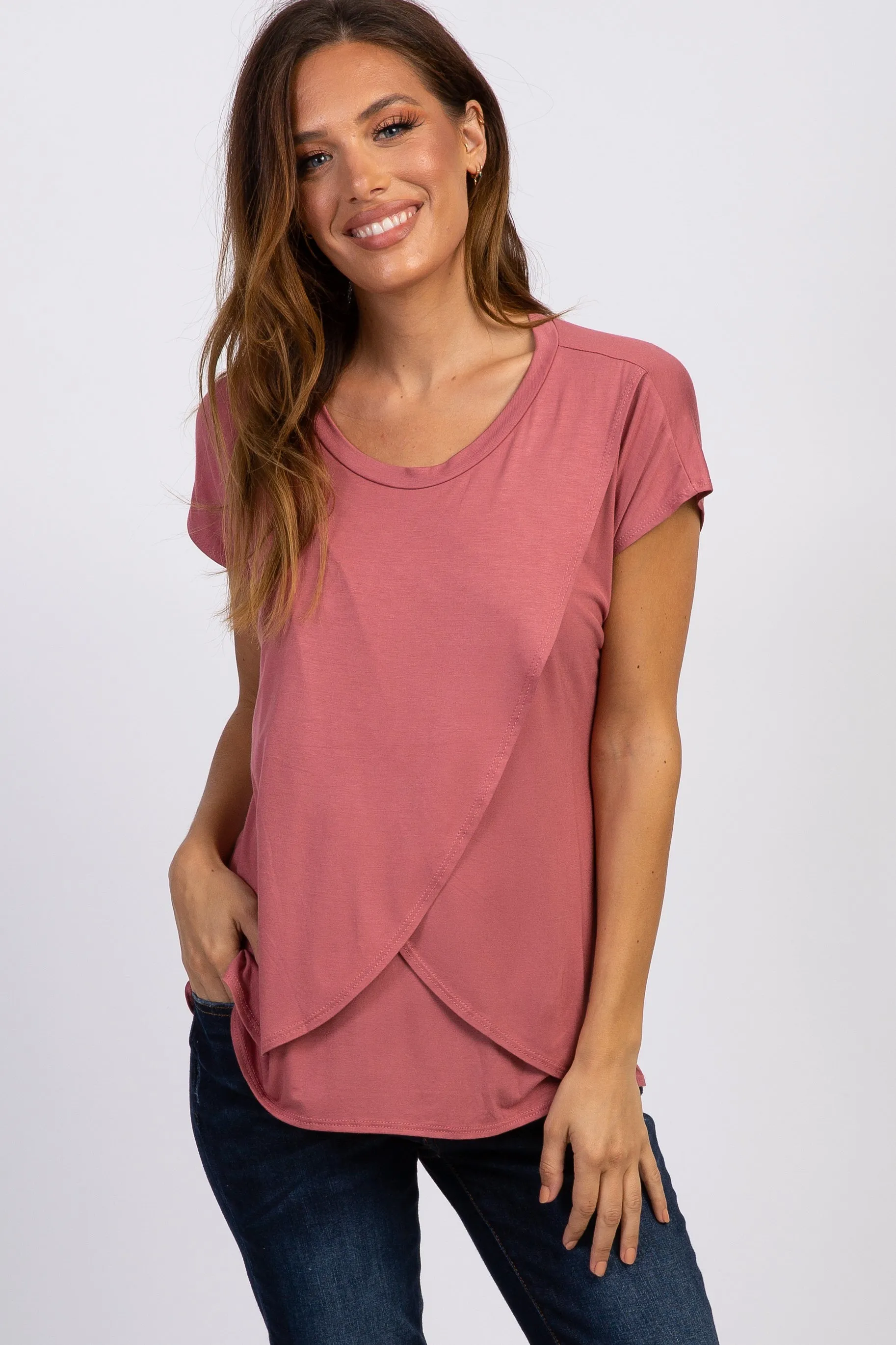 Mauve Layered Wrap Front Nursing Top sold by Pinkblush