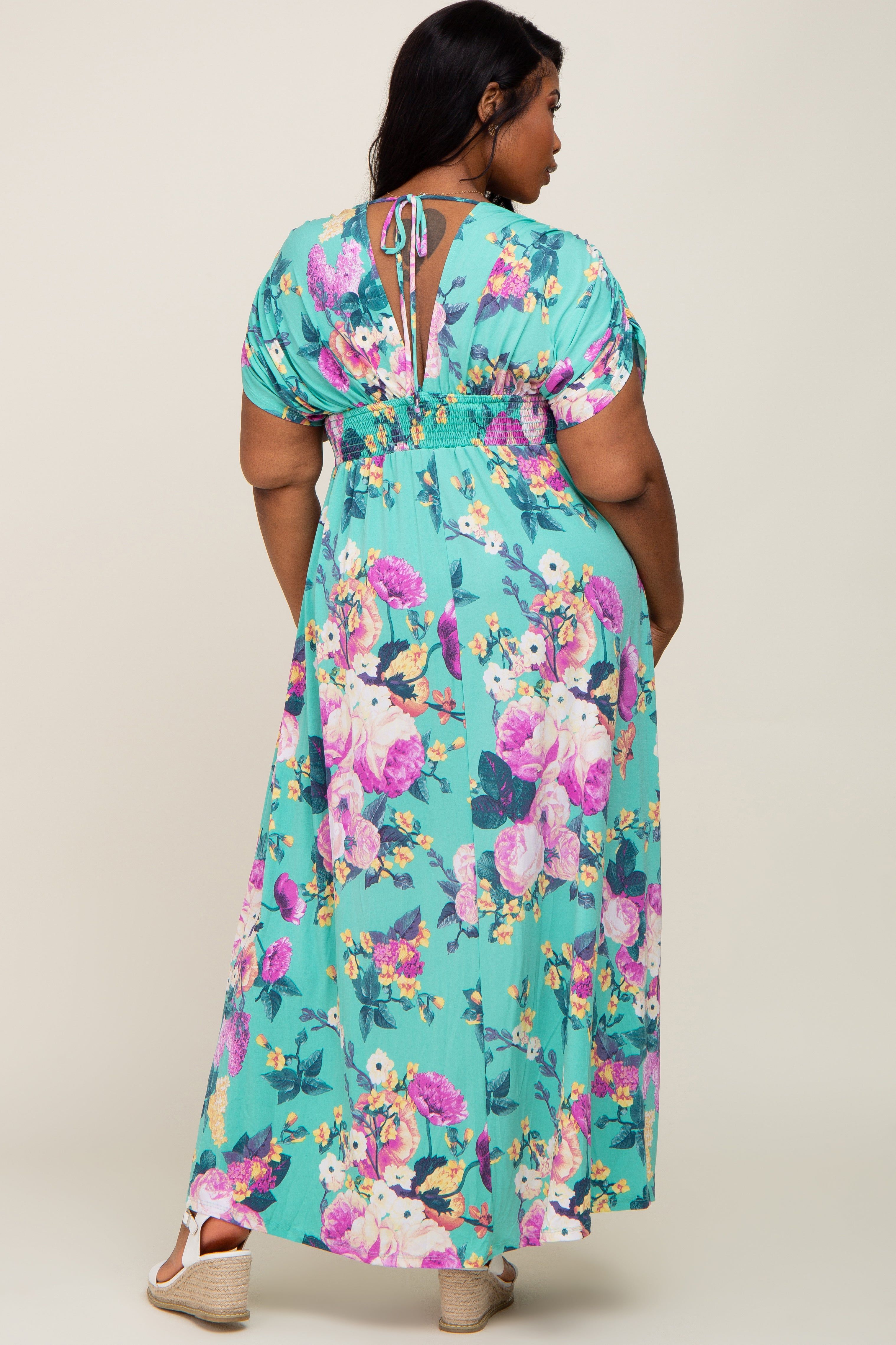 Aqua Floral Deep V-Neck Plus Maxi Dress sold by Pinkblush product image thumbnail 3
