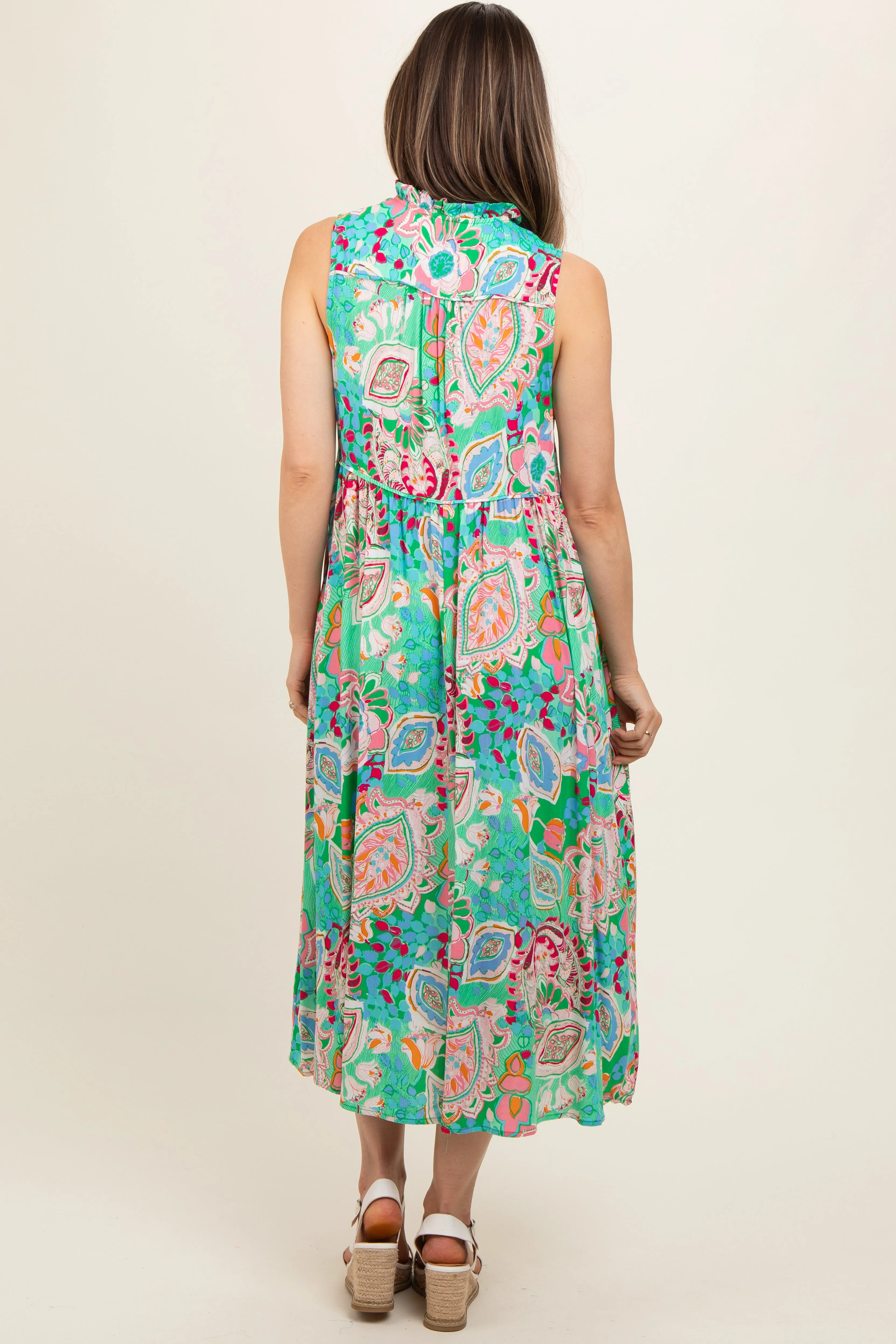 Emerald Green Floral Paisley Mock Neck Maternity Midi Dress sold by Pinkblush product image thumbnail 3