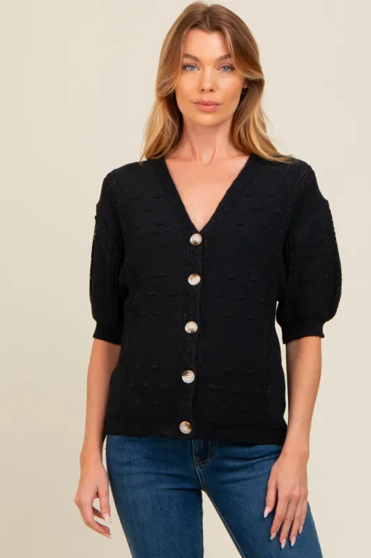 Black Textured V-Neck Short Sleeve Maternity Cardigan sold by Pinkblush