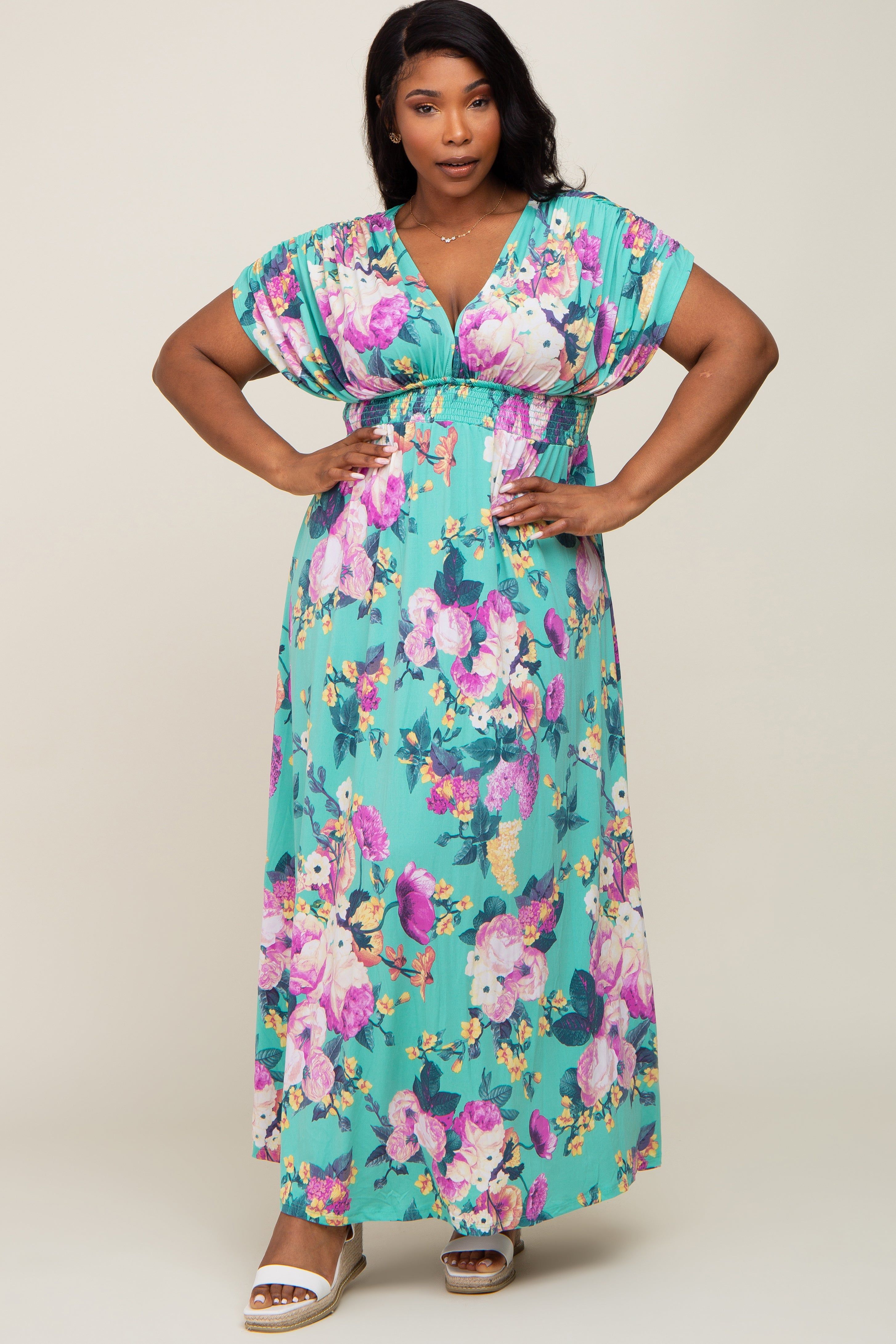Aqua Floral Deep V-Neck Plus Maxi Dress sold by Pinkblush product image thumbnail 4