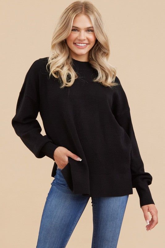 Black Knit Mock Neck Long Sleeve Top sold by Pinkblush