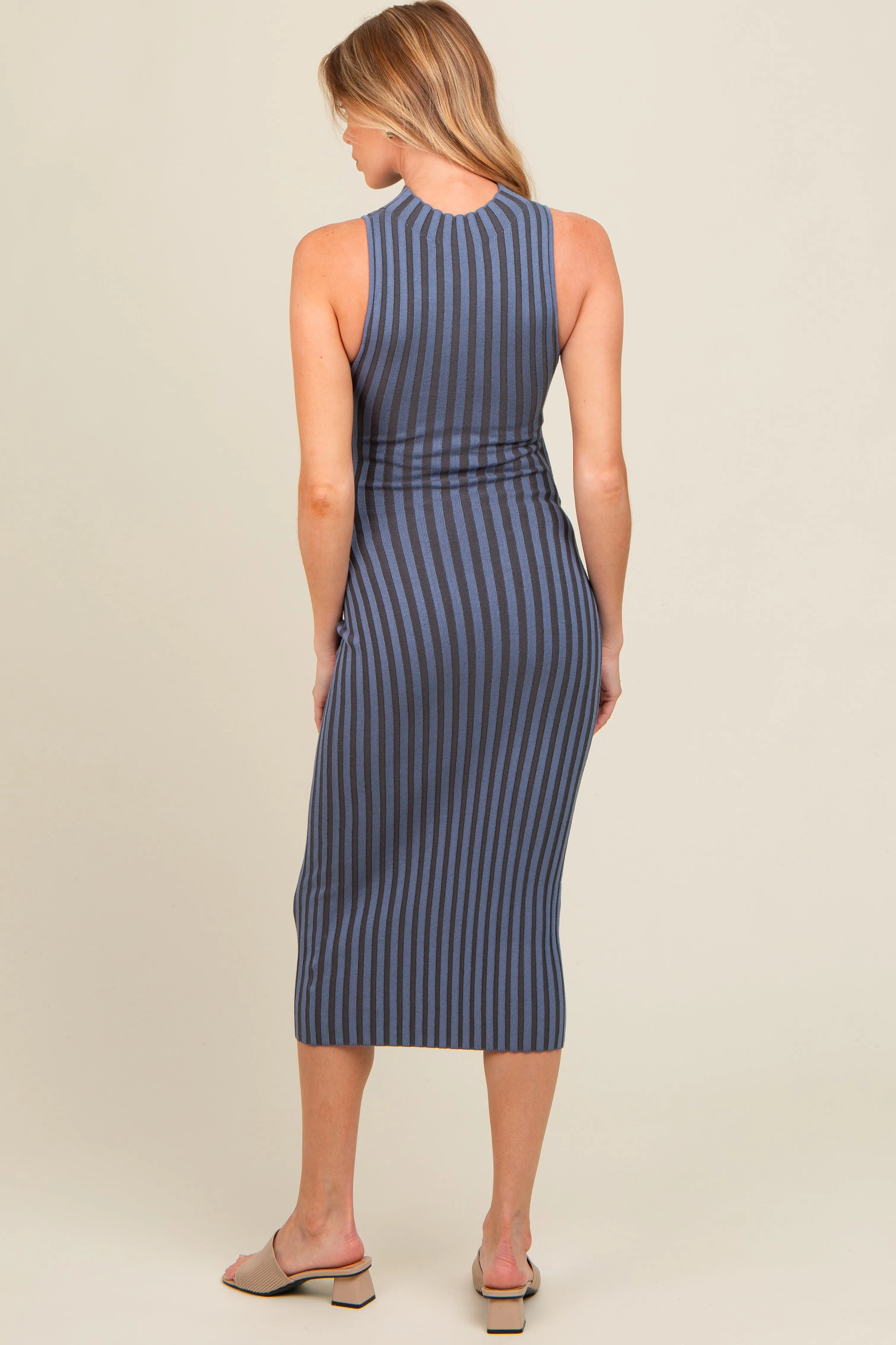 Blue Ribbed Knit Mock Neck Fitted Maternity Dress sold by Pinkblush product image thumbnail 4