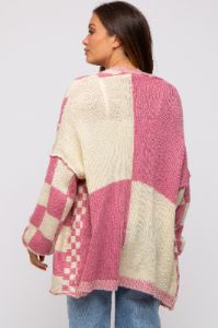 Pink Checkered Plaid Maternity Oversized Cardigan sold by Pinkblush
