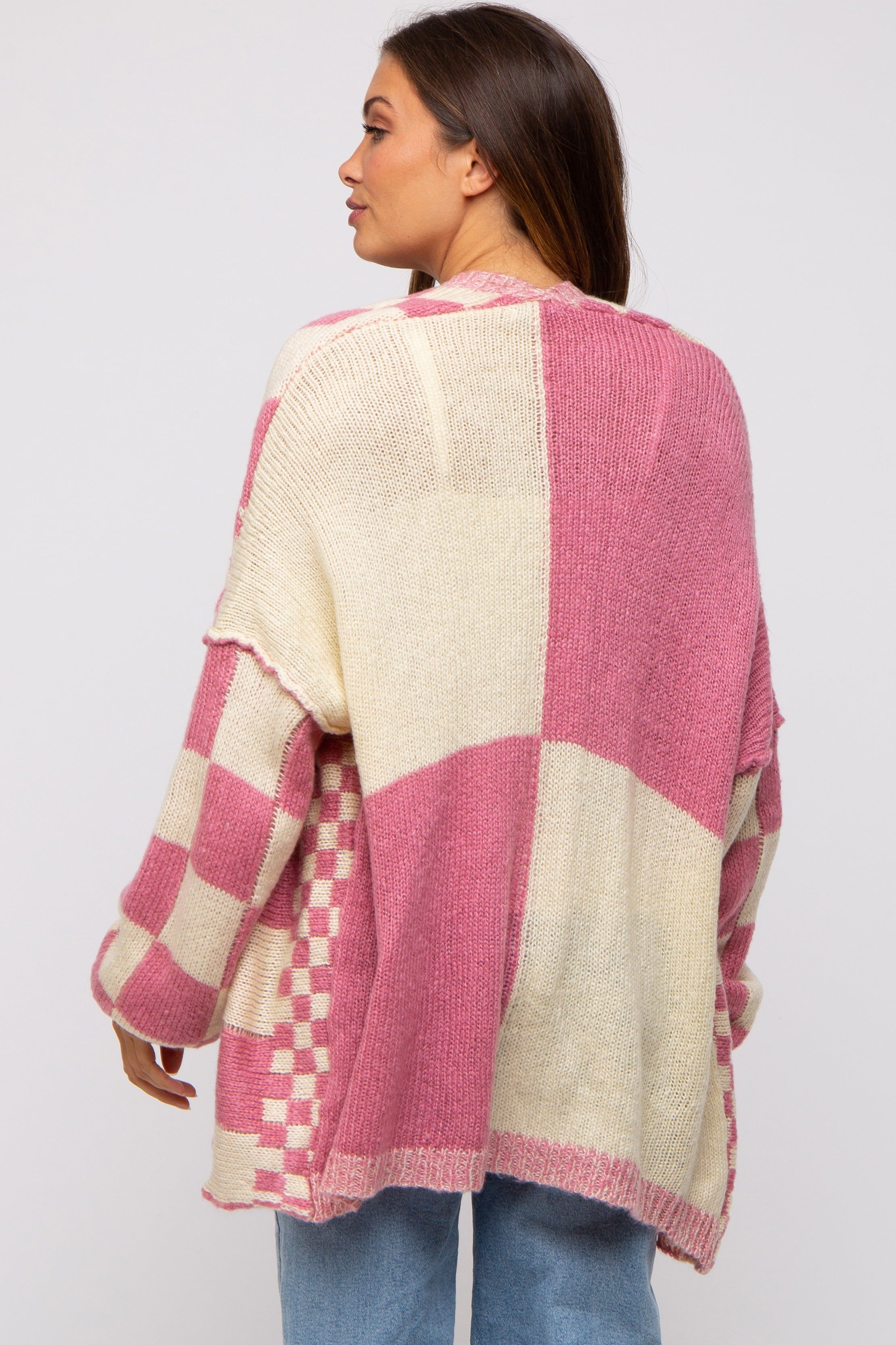 Pink Checkered Plaid Maternity Oversized Cardigan sold by Pinkblush product image thumbnail 3