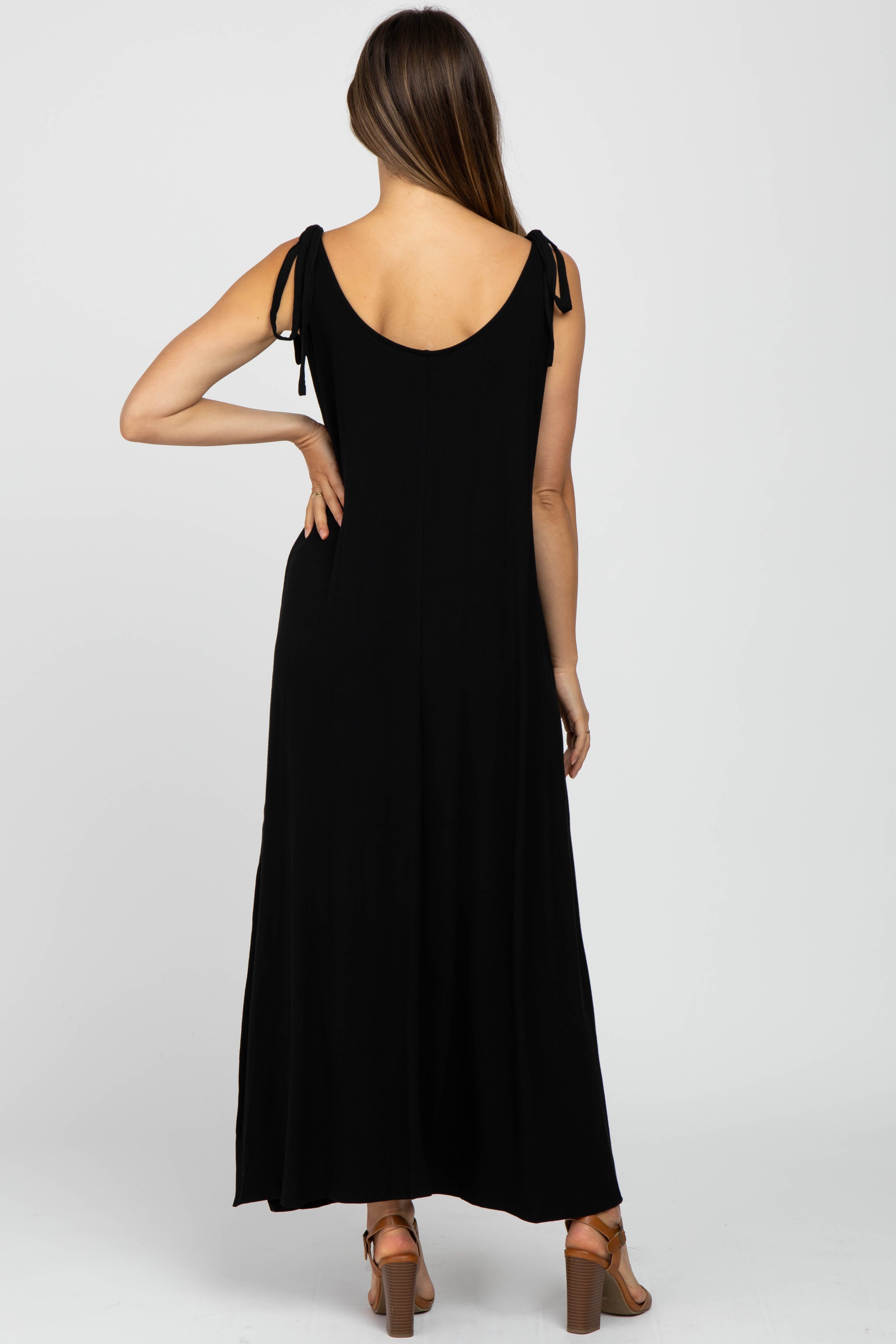 Black Tie Strap Side Slit Maternity Maxi Dress sold by Pinkblush product image thumbnail 3