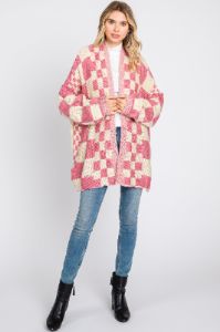 Pink Checkered Plaid Maternity Oversized Cardigan sold by Pinkblush