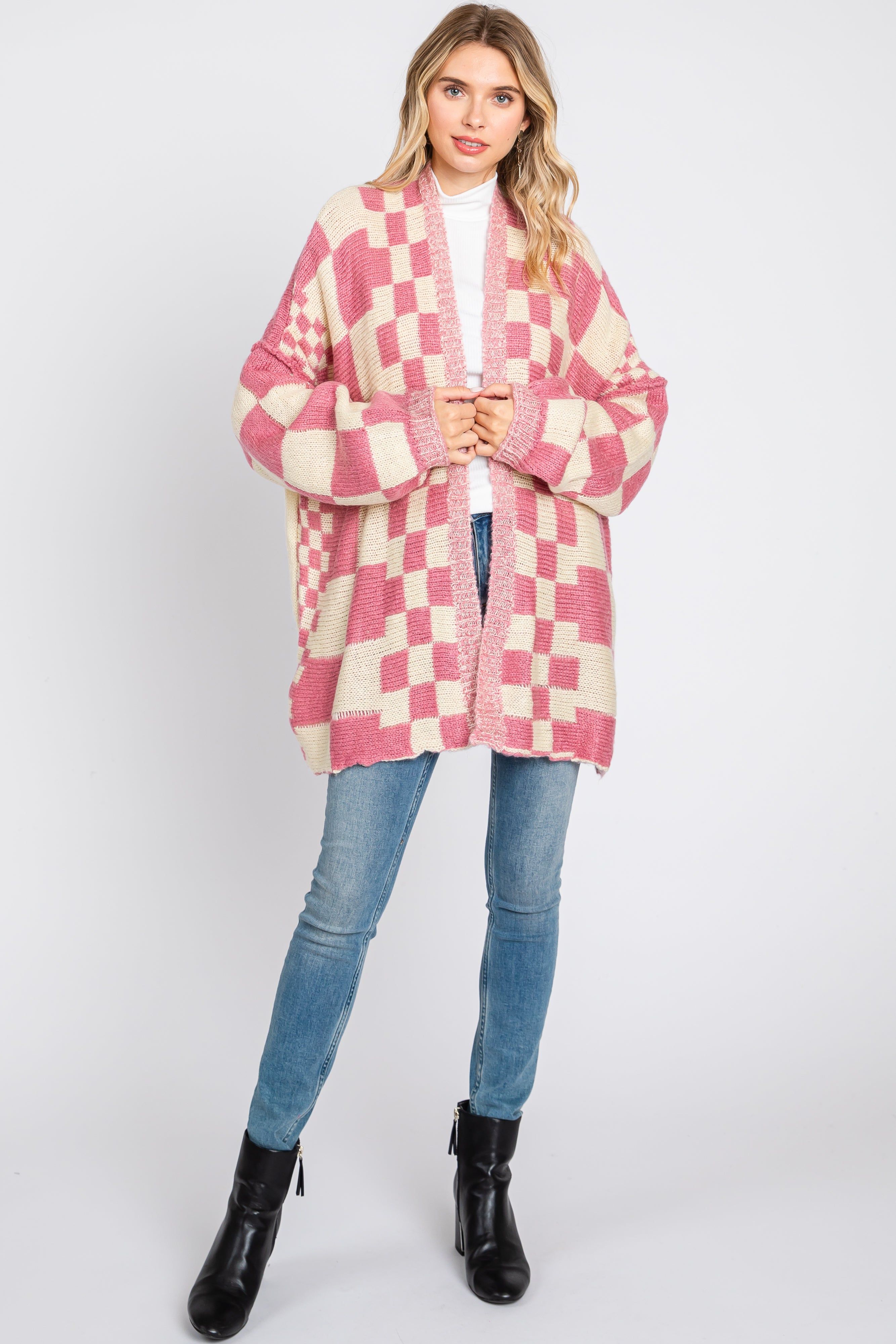 Pink Checkered Plaid Maternity Oversized Cardigan sold by Pinkblush product image thumbnail 5