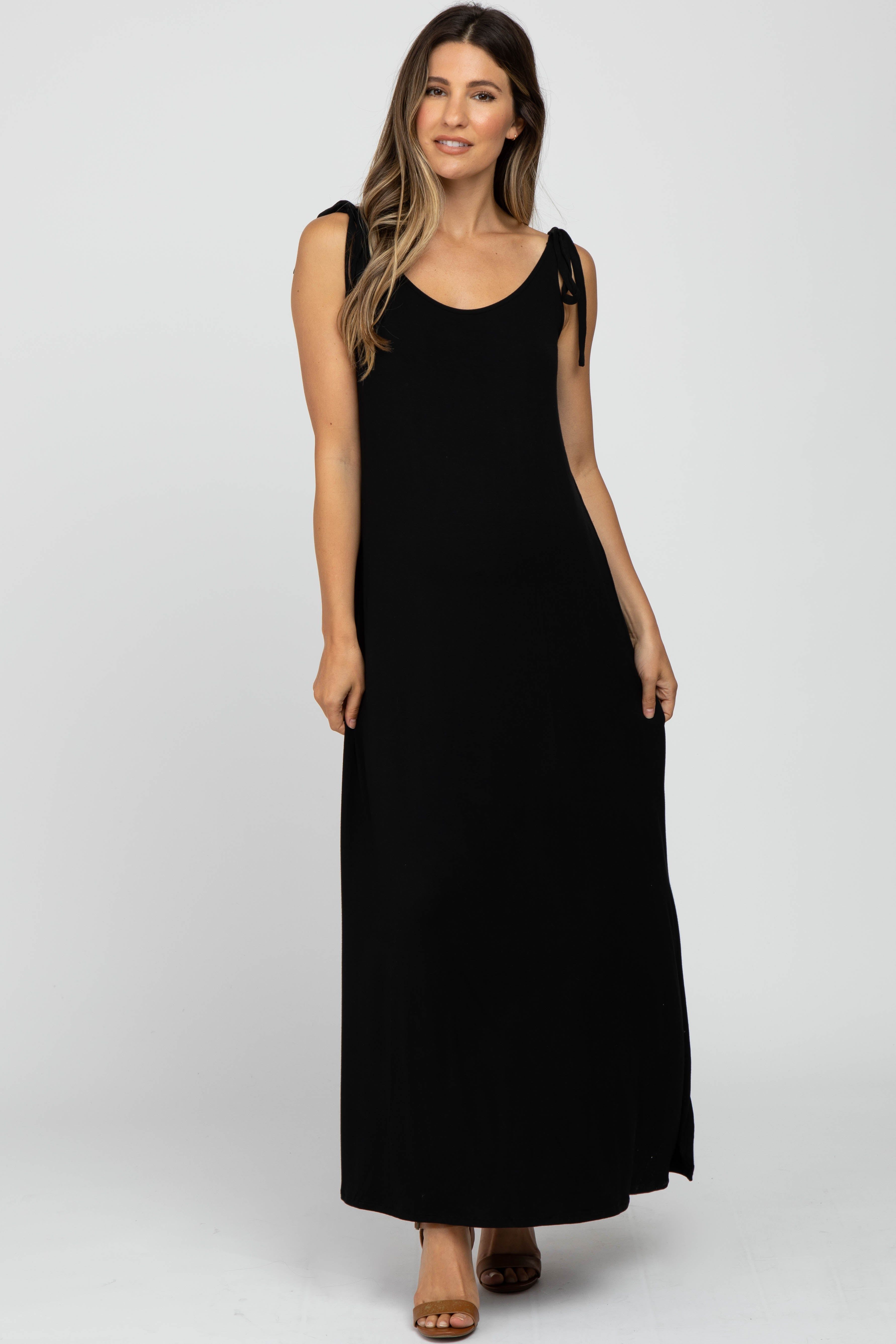 Black Tie Strap Side Slit Maternity Maxi Dress sold by Pinkblush product image thumbnail 4