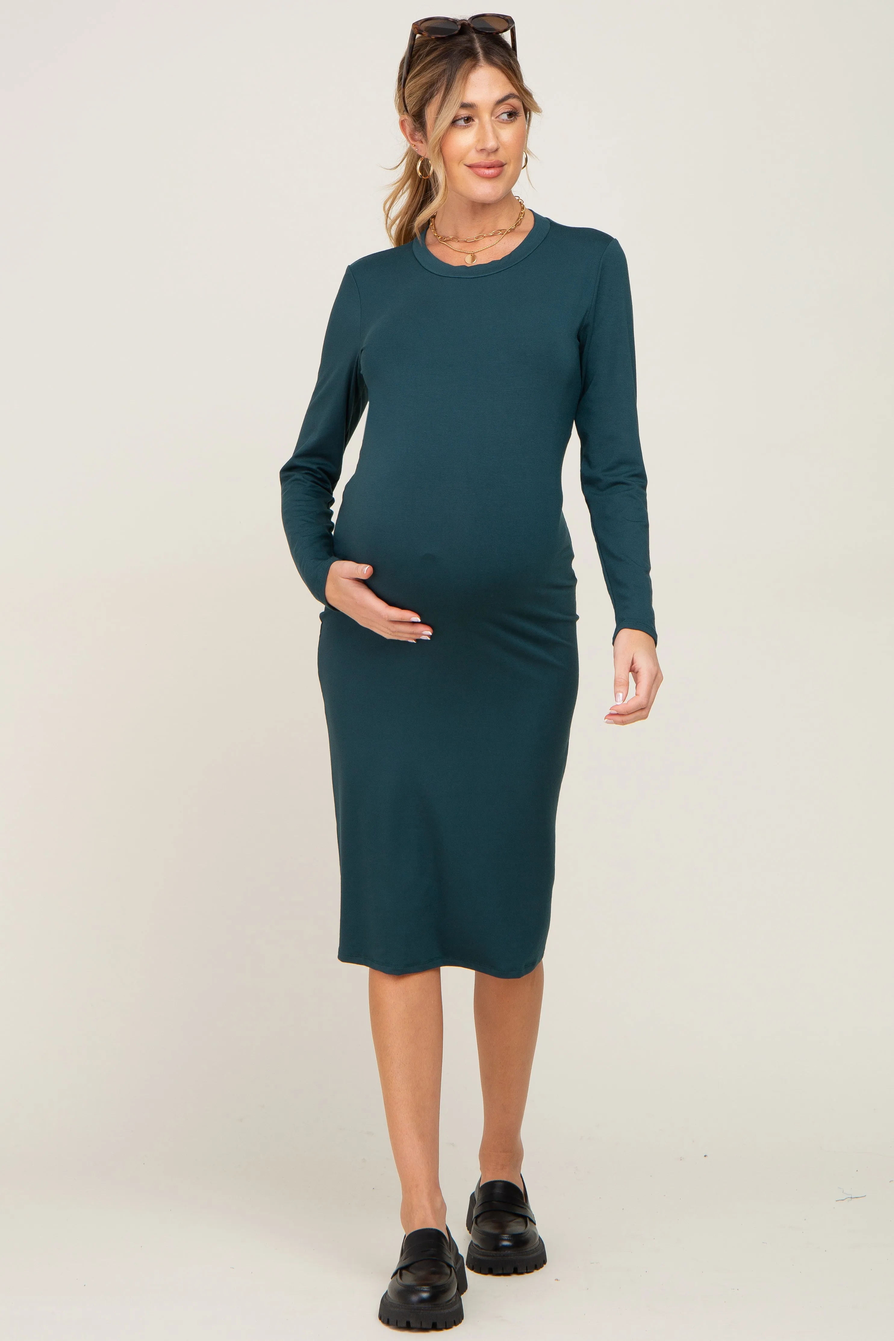 Forest Green Basic Maternity Midi Dress sold by Pinkblush