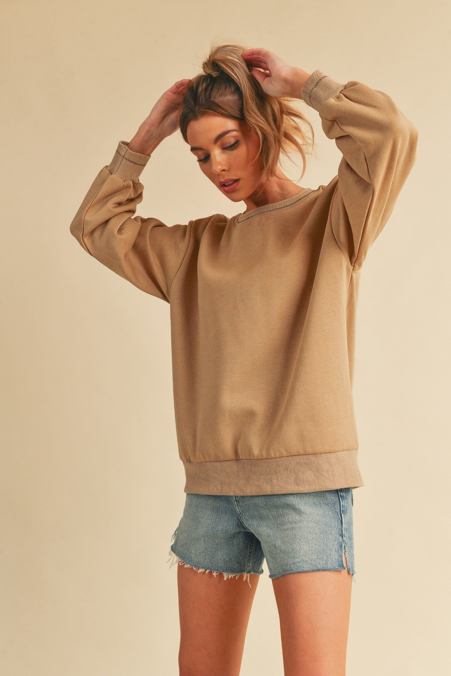 Beige Embroidered Fleece Sweatshirt sold by Pinkblush product image thumbnail 2