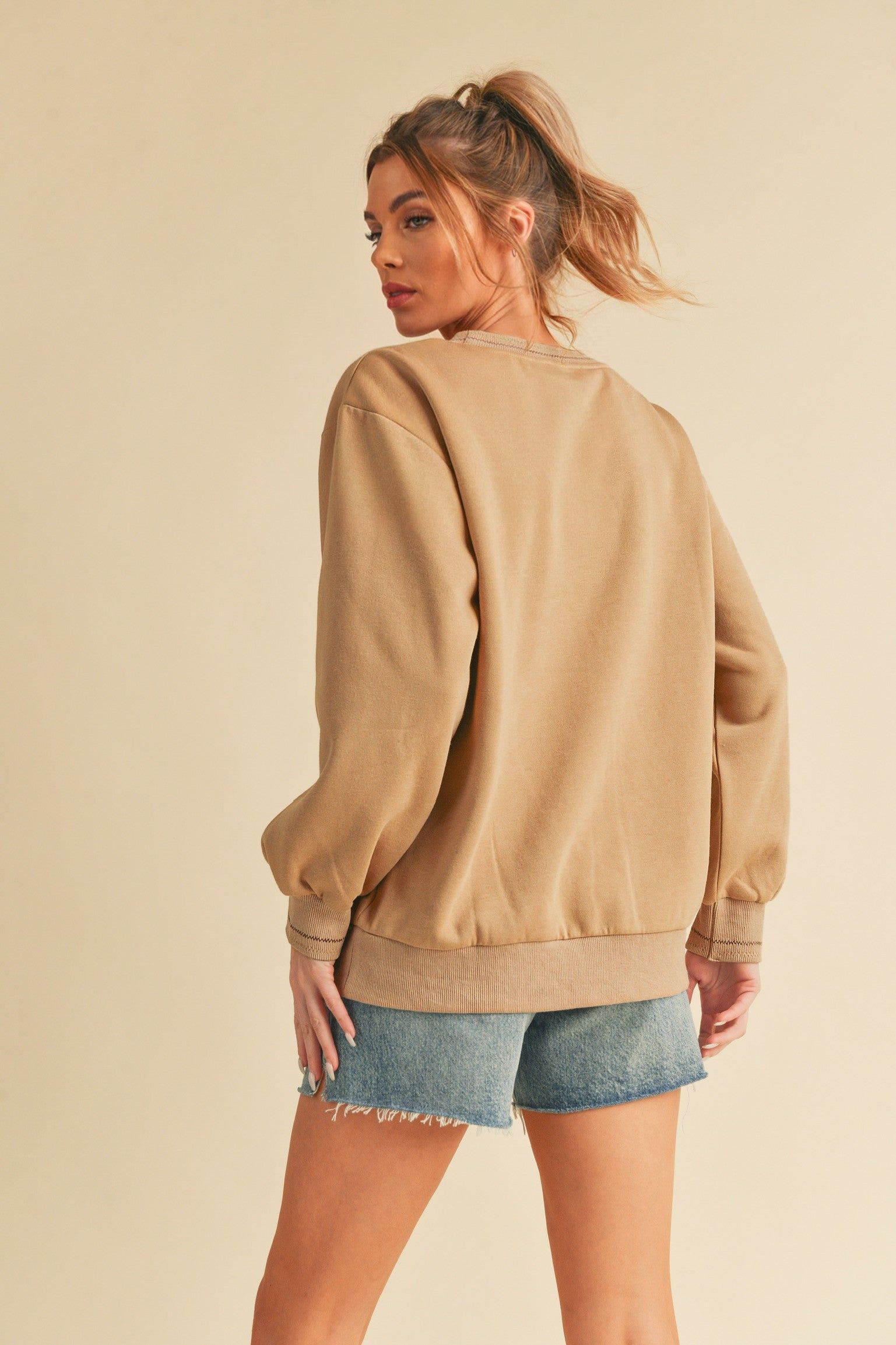 Beige Embroidered Fleece Sweatshirt sold by Pinkblush product image thumbnail 3