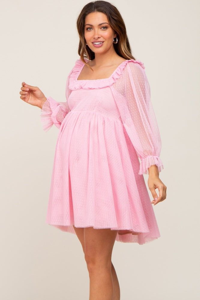 Pink Polka Dot Mesh 3/4 Sleeve Maternity Dress sold by Pinkblush product image thumbnail 2