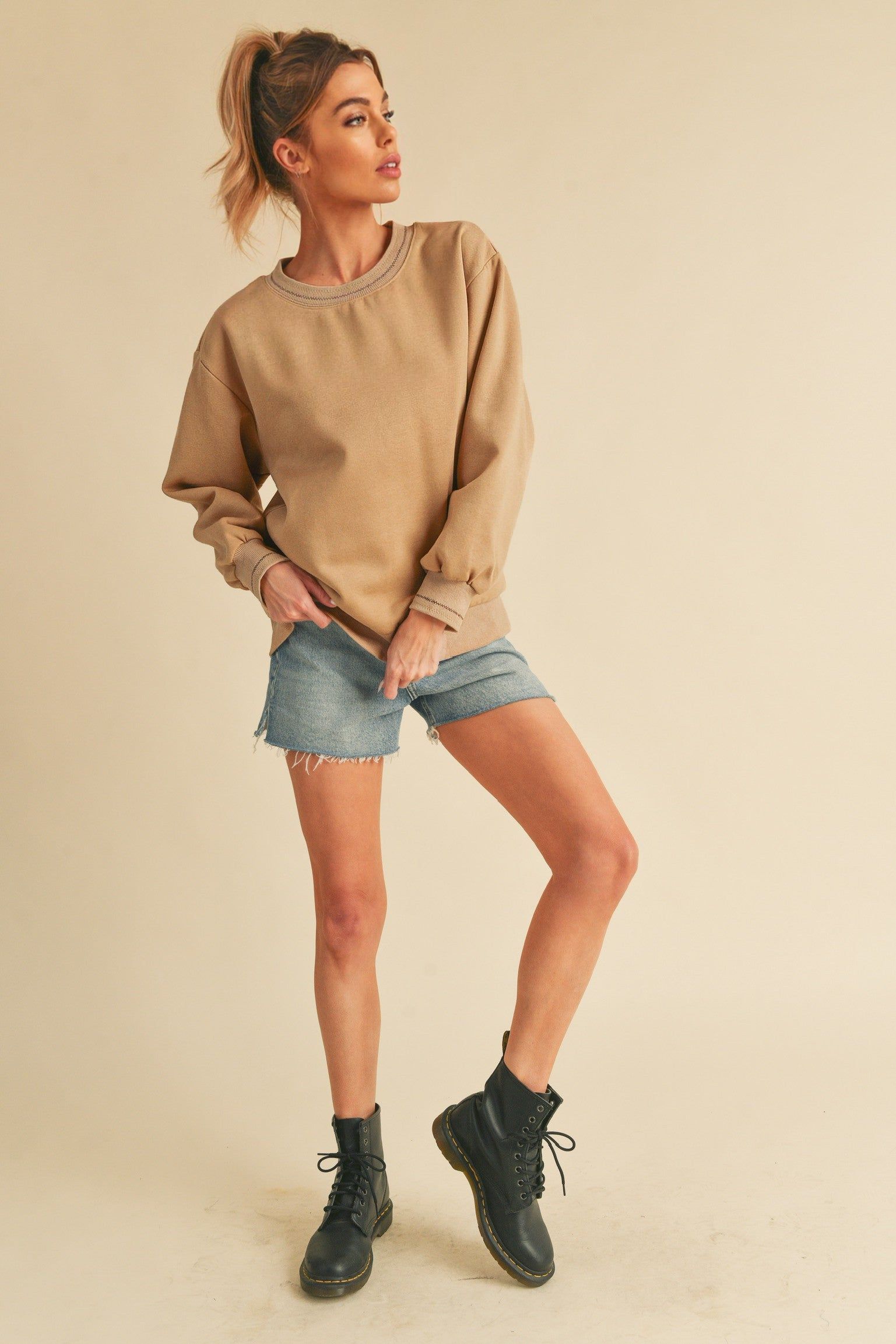 Beige Embroidered Fleece Sweatshirt sold by Pinkblush product image thumbnail 4