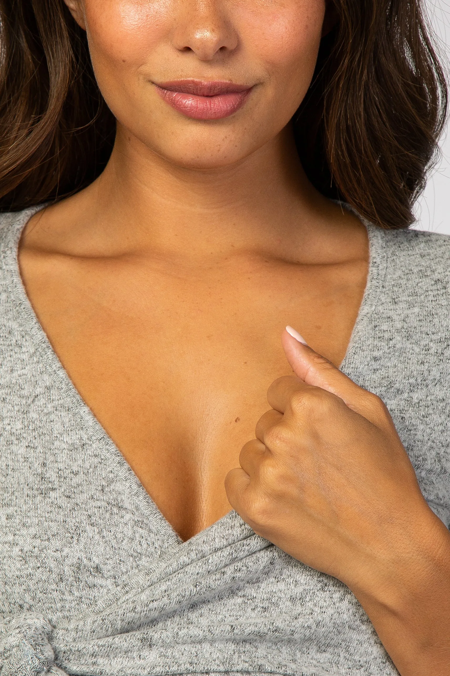 Heather Grey Brushed Knit Wrap Fitted Maternity/Nursing Dress sold by Pinkblush product image thumbnail 5