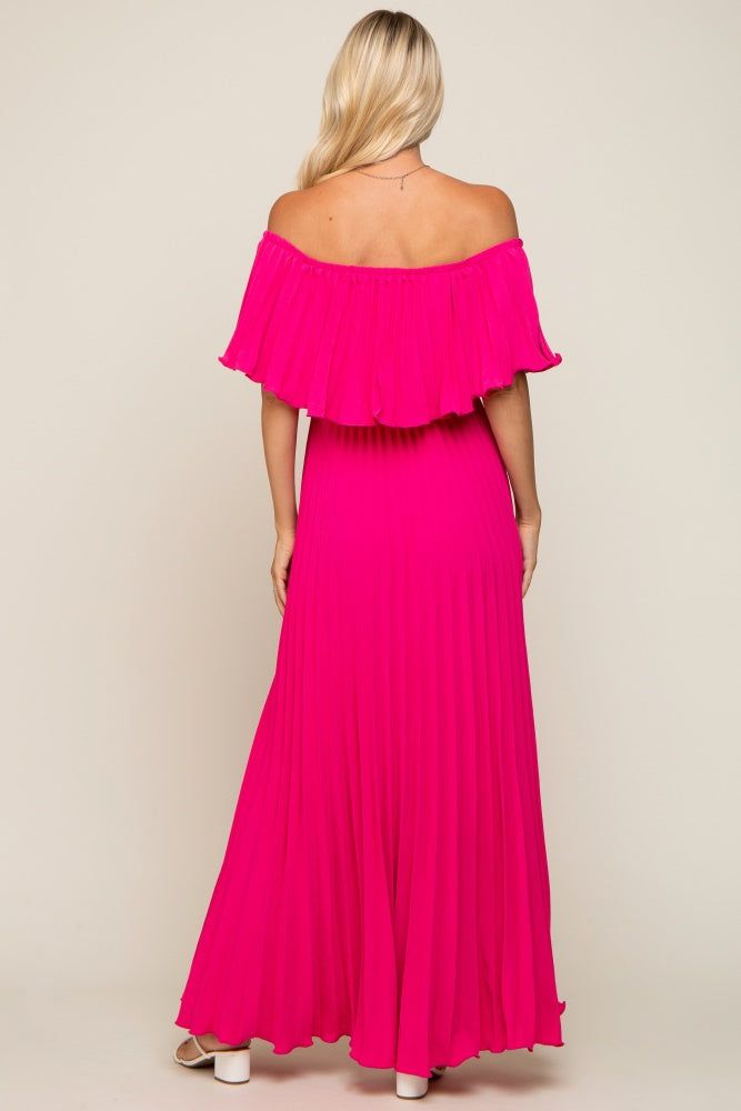 Fuchsia Pleated Off Shoulder Maxi Dress sold by Pinkblush product image thumbnail 3